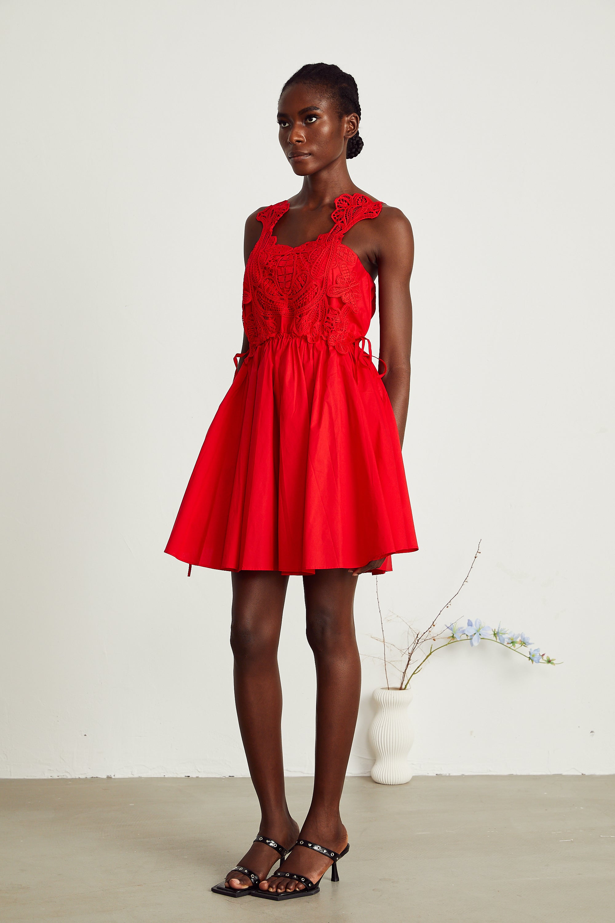 Wanda red lace-embroidered mini dress