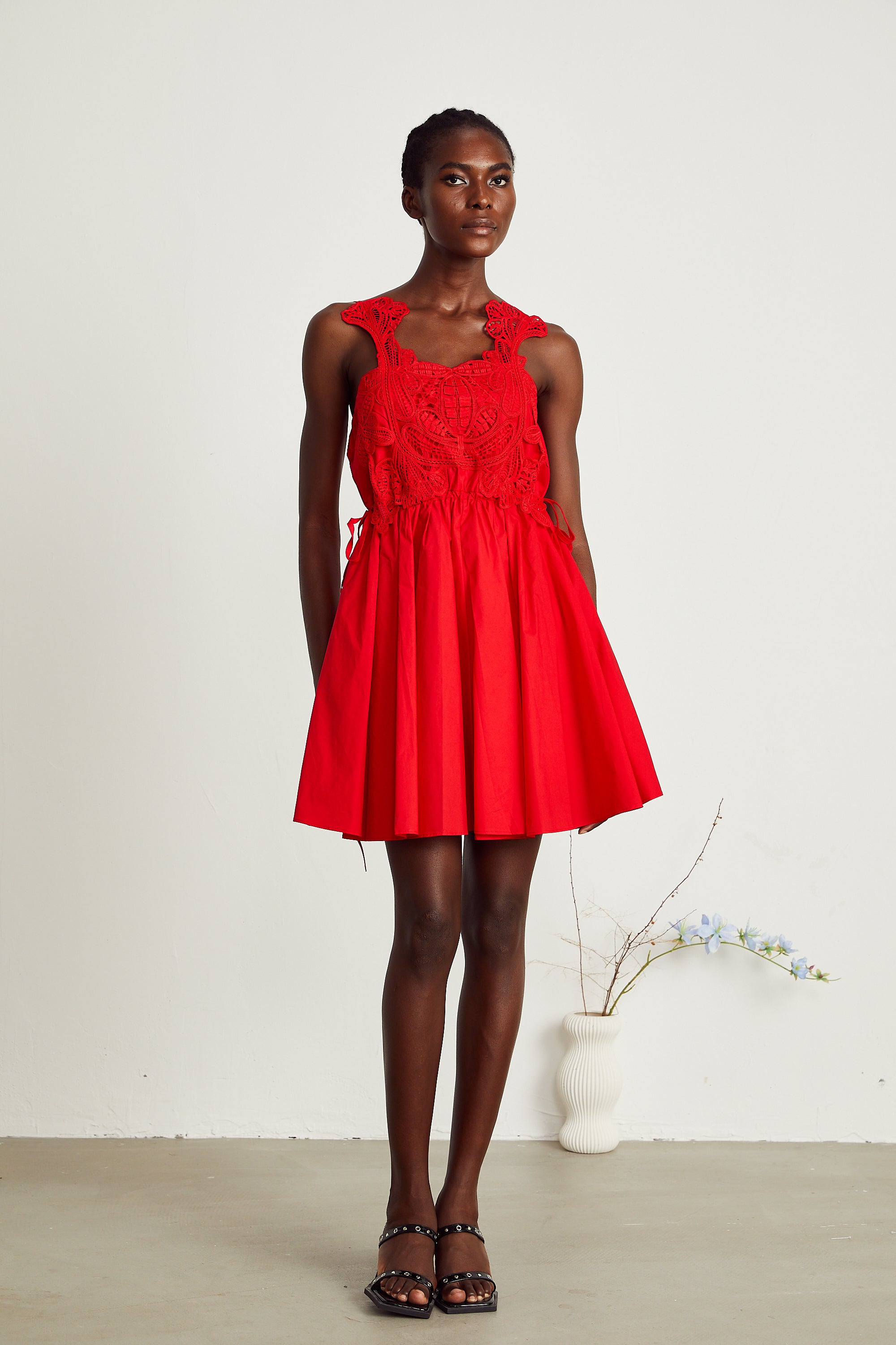 Wanda red lace-embroidered mini dress