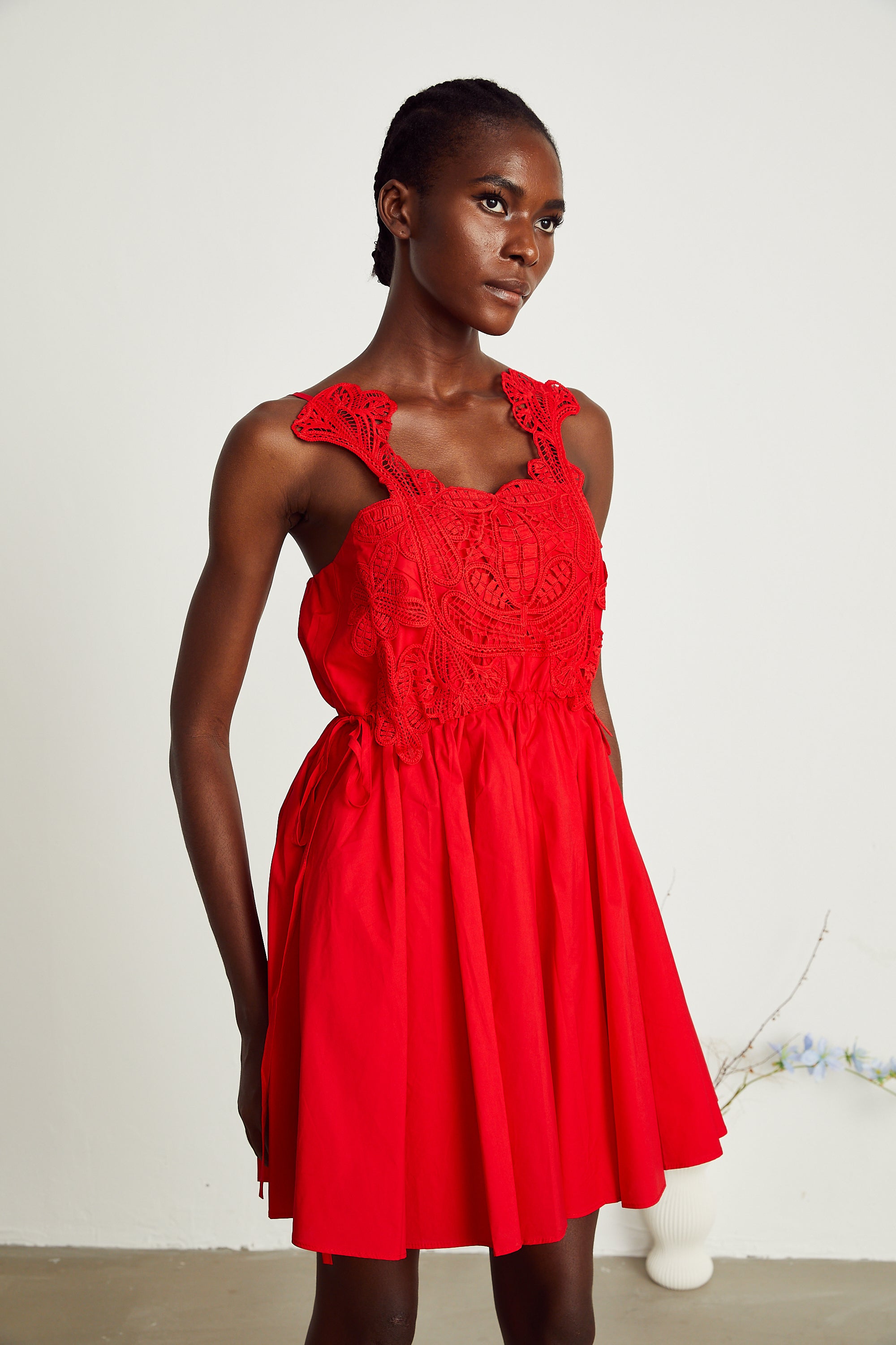 Wanda red lace-embroidered mini dress