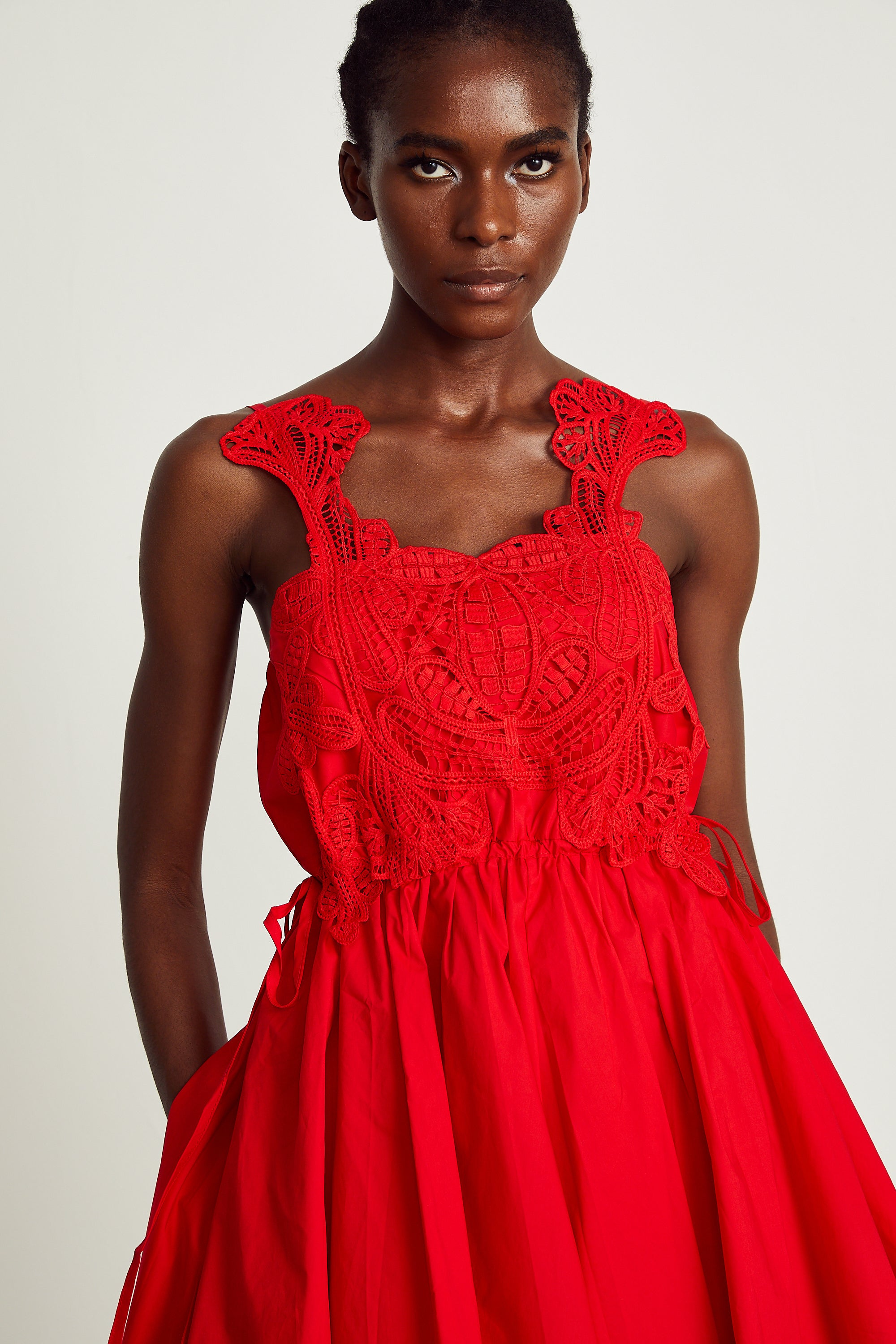 Wanda red lace-embroidered mini dress