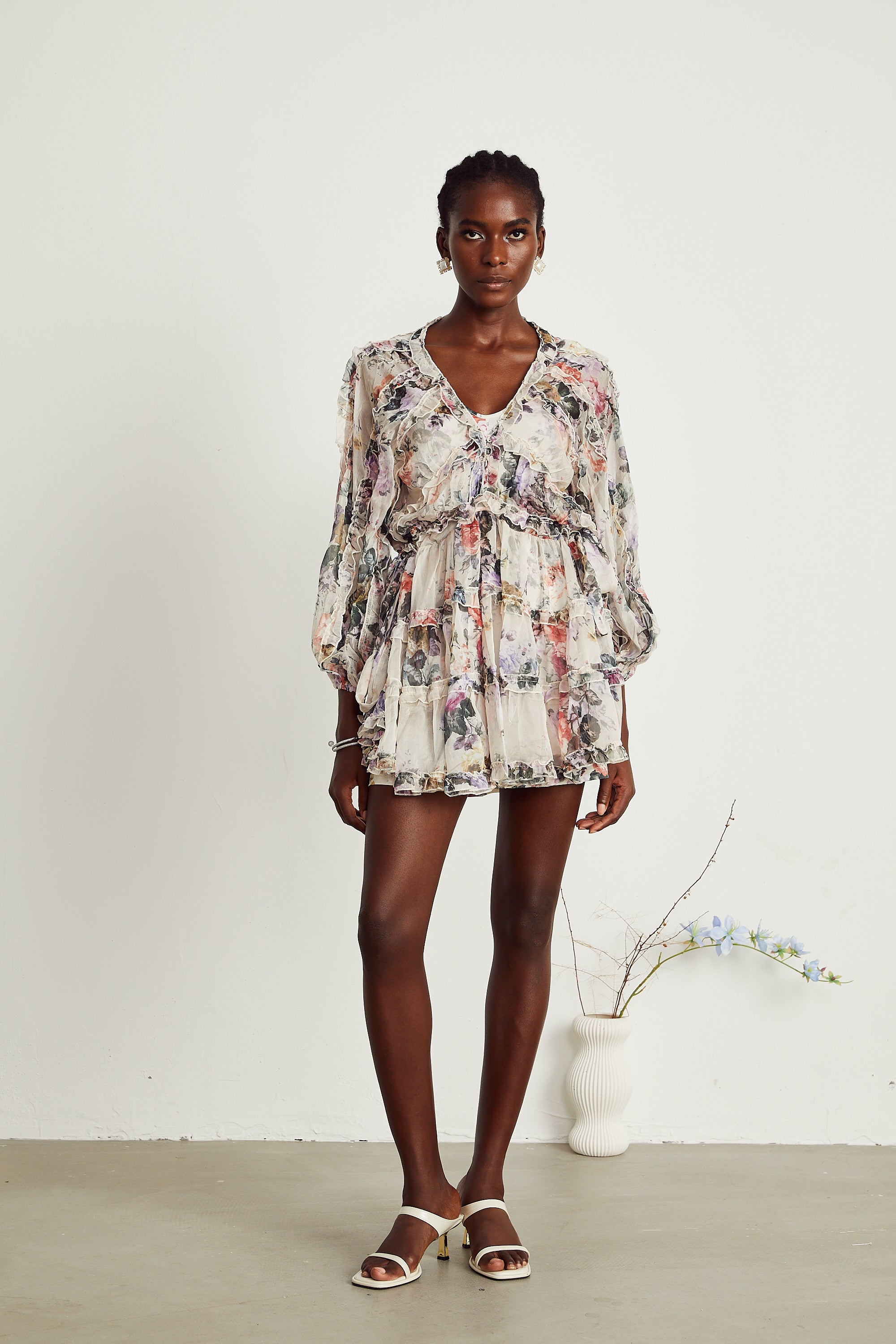 Jeanne floral-print ruffled mini dress