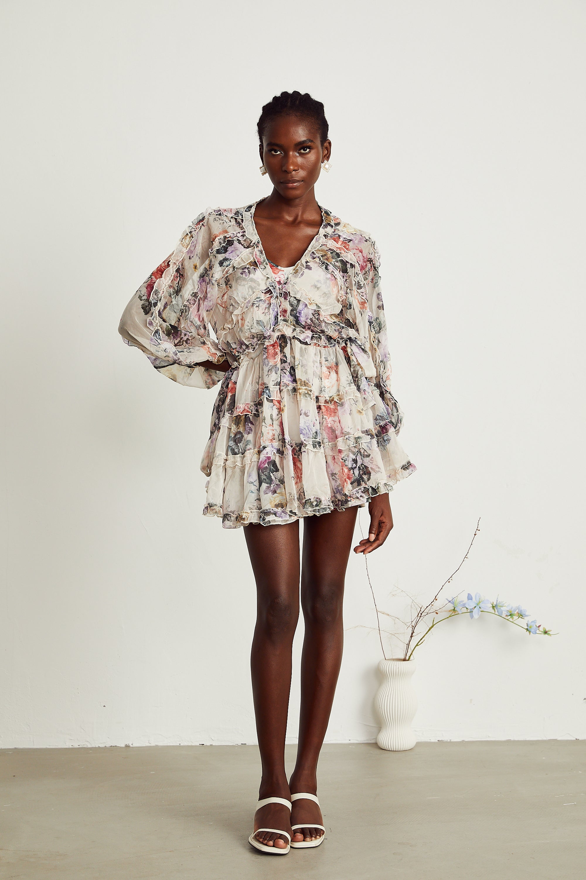 Jeanne floral-print ruffled mini dress