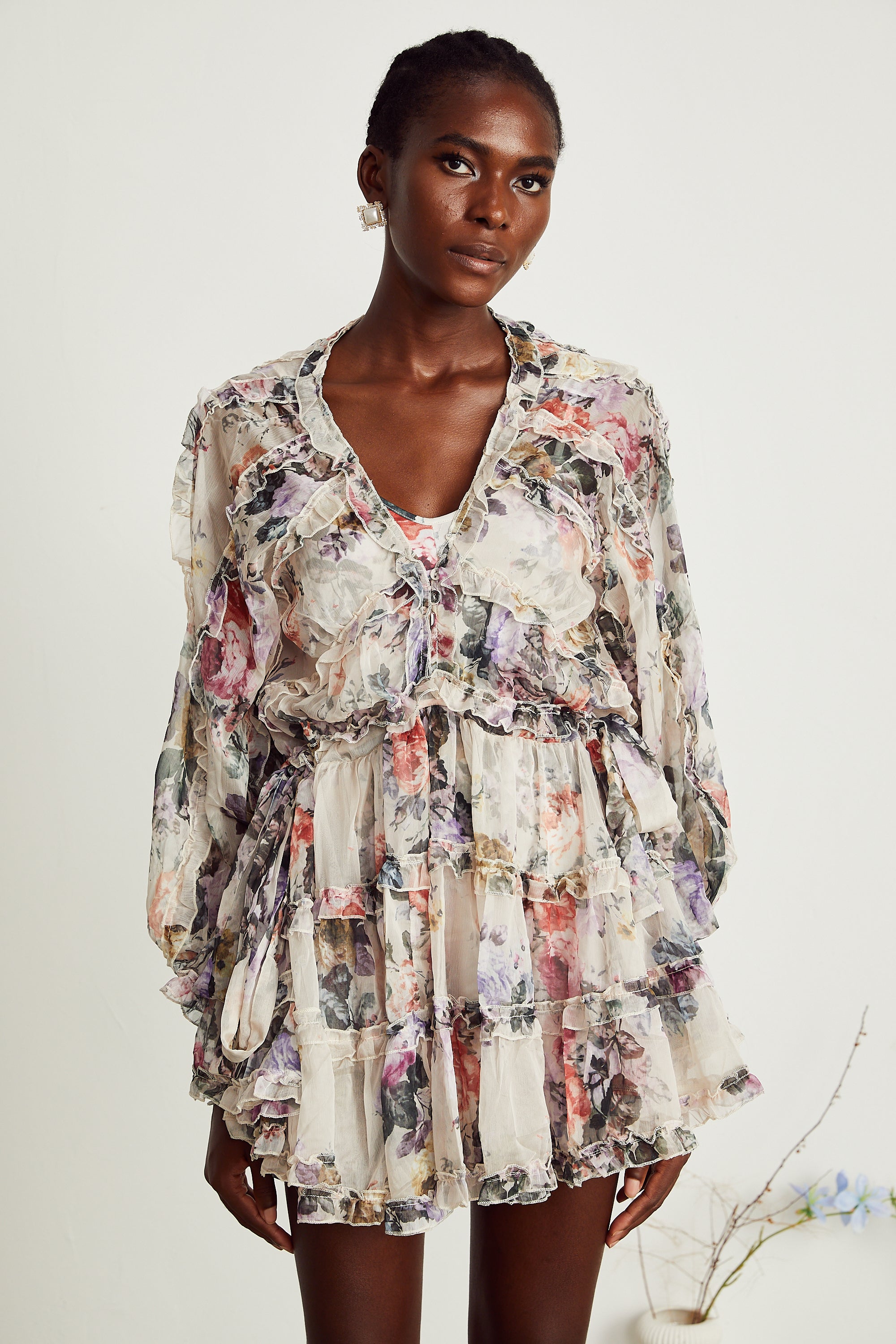 Jeanne floral-print ruffled mini dress