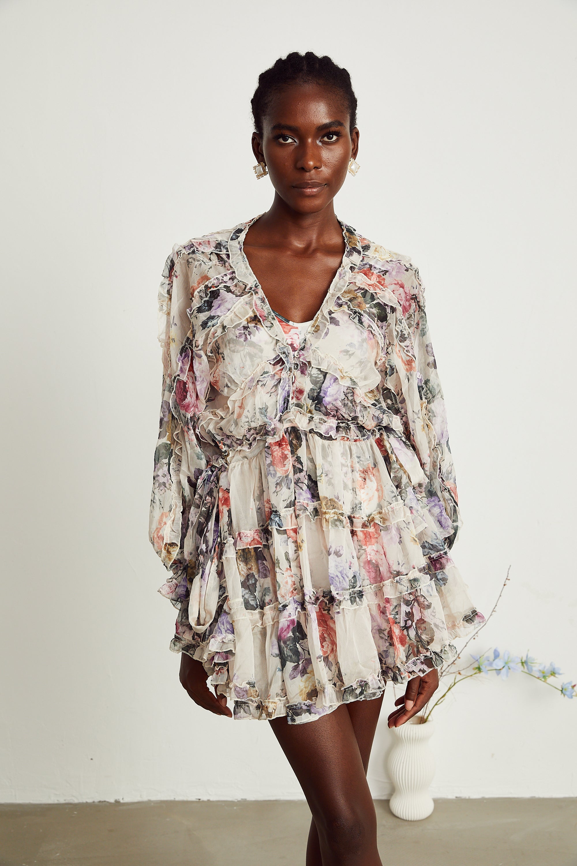 Jeanne floral-print ruffled mini dress