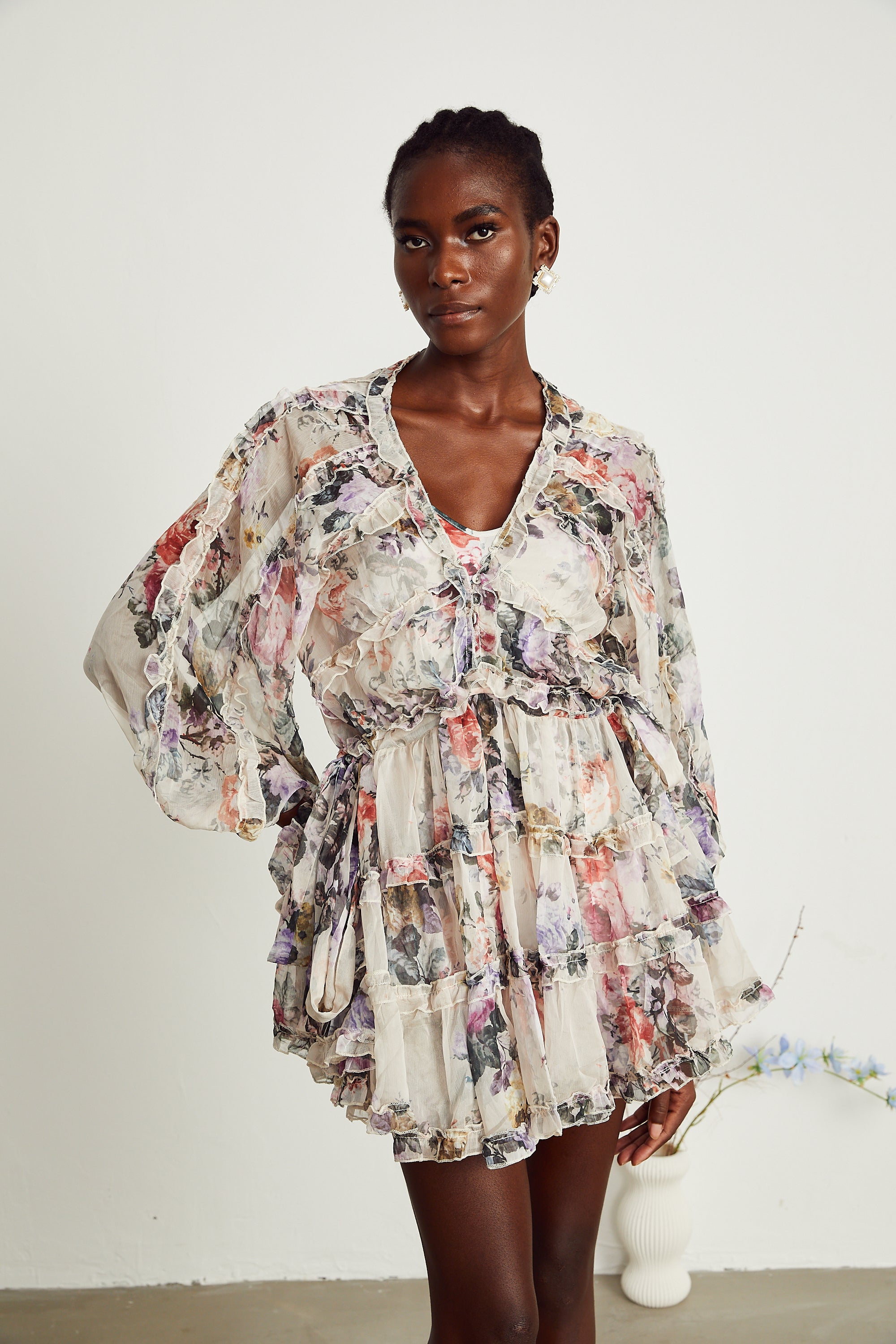 Jeanne floral-print ruffled mini dress