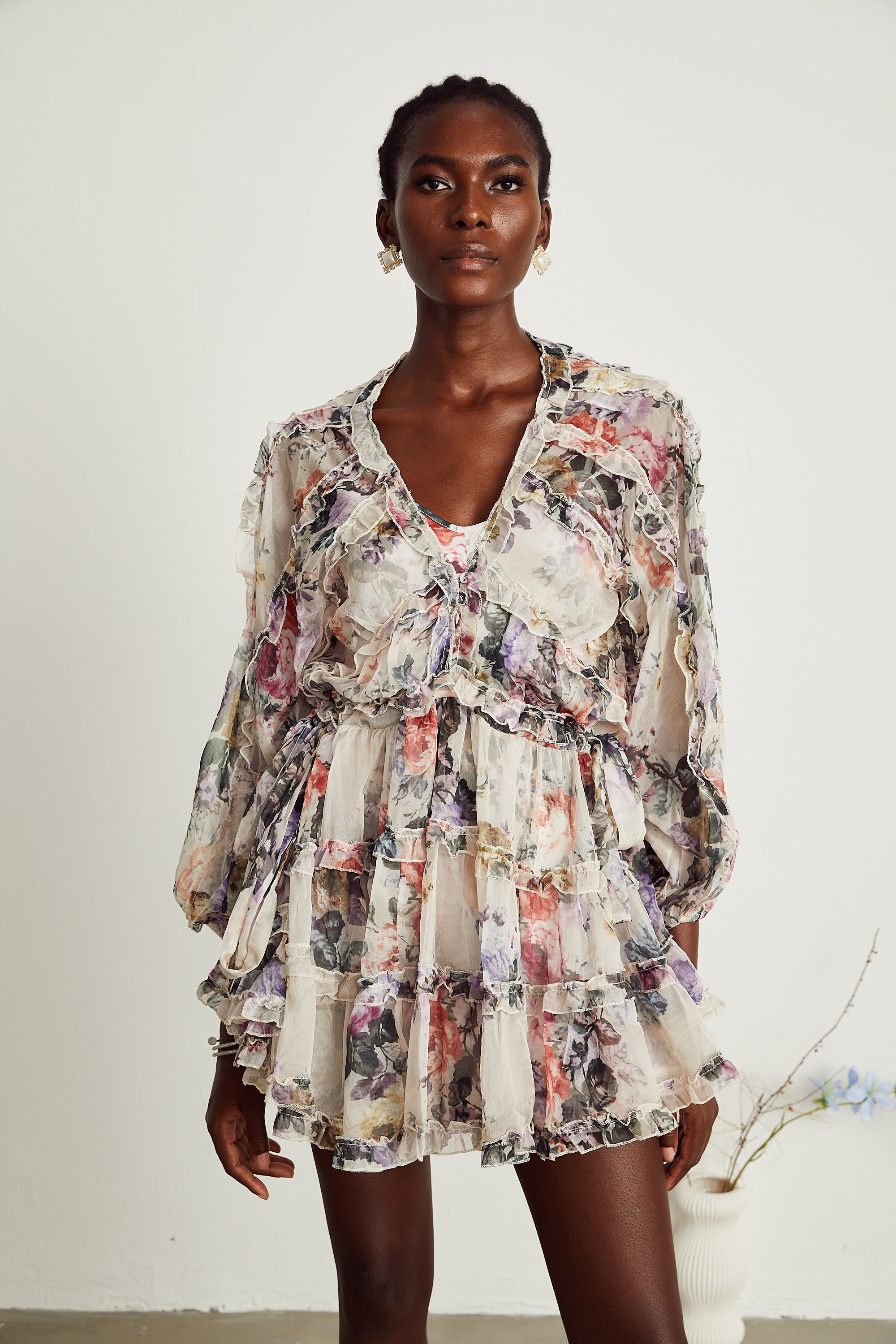 Jeanne floral-print ruffled mini dress