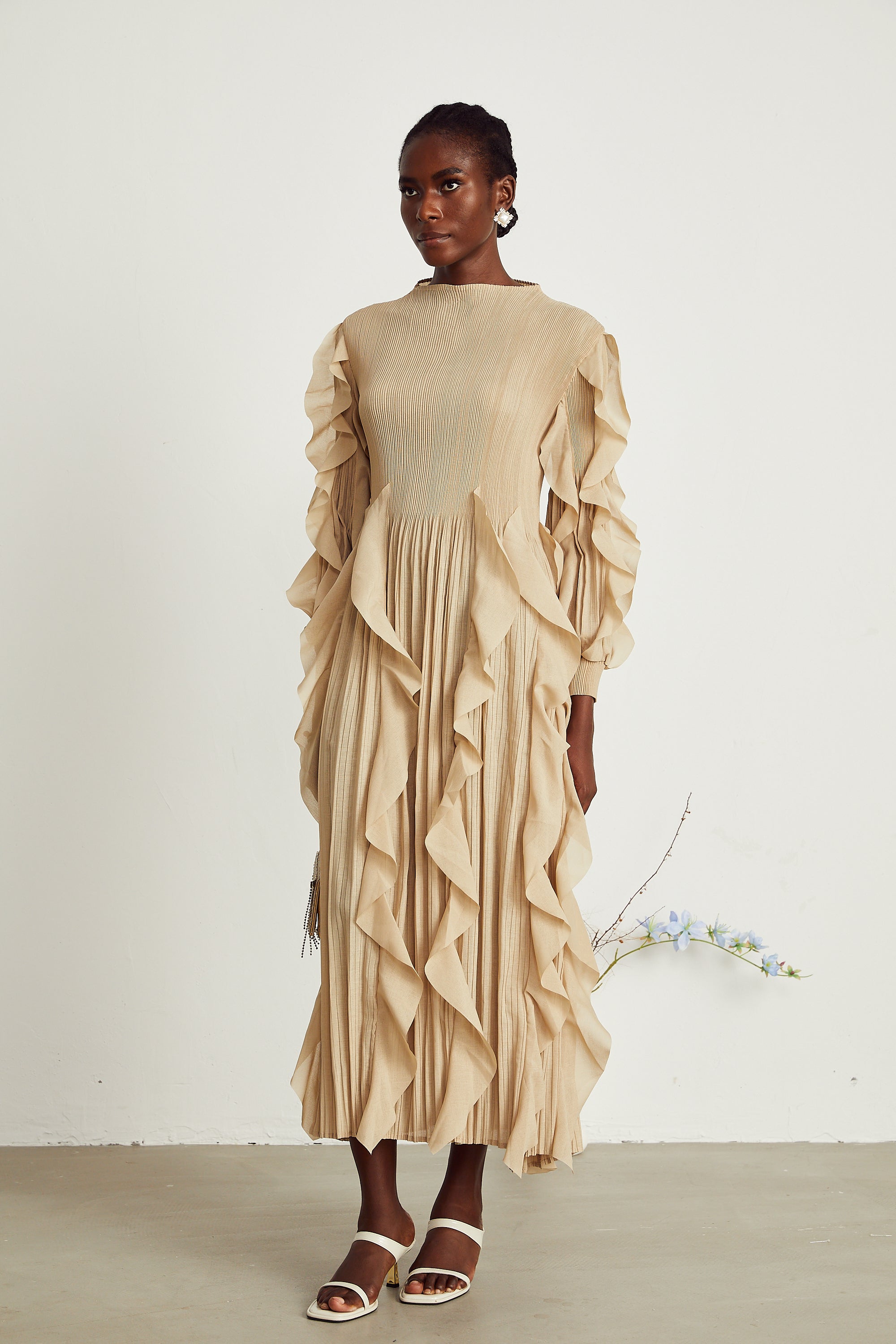 Colette ruffled-trim pleated maxi dress