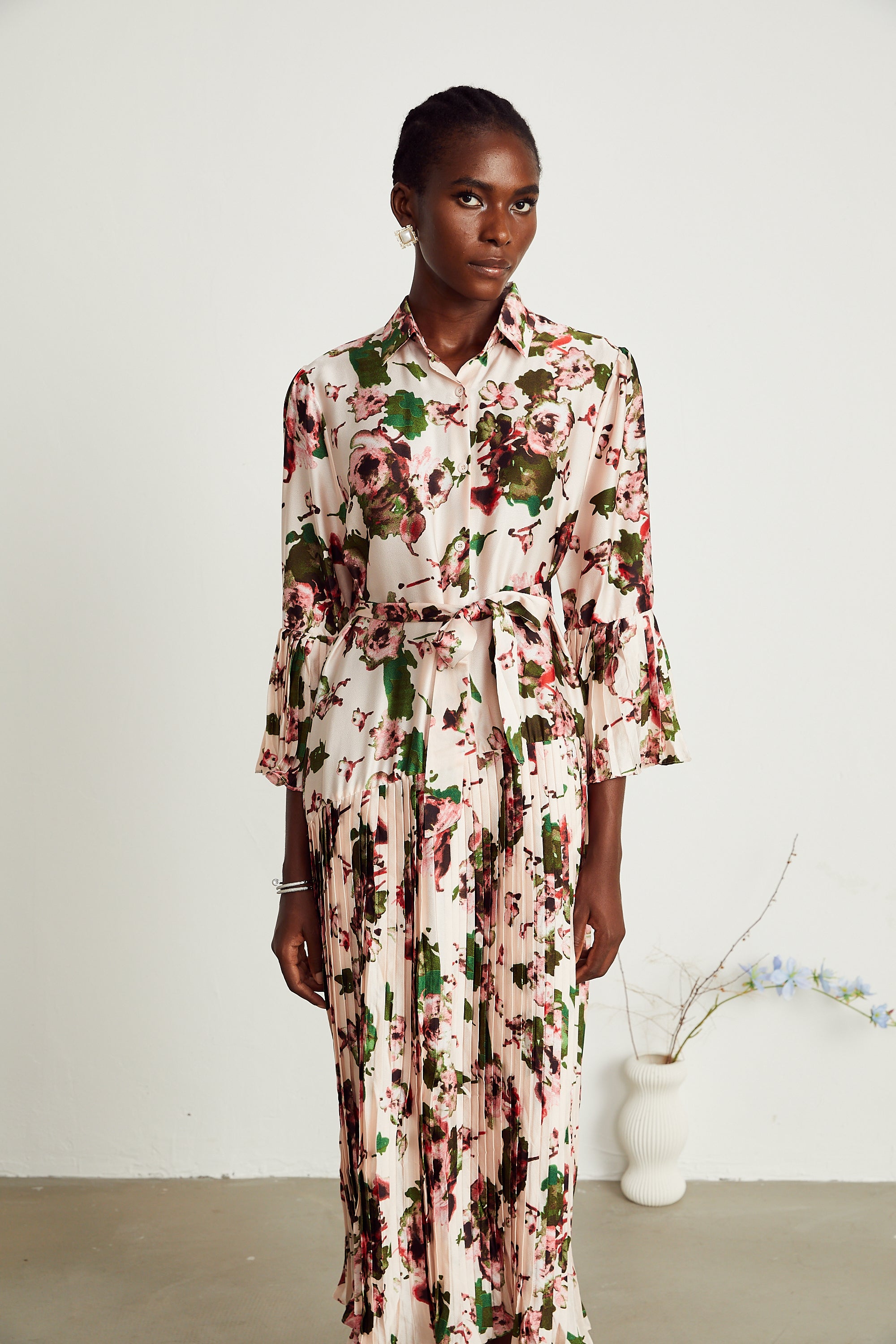 Diane pleated floral midi dress