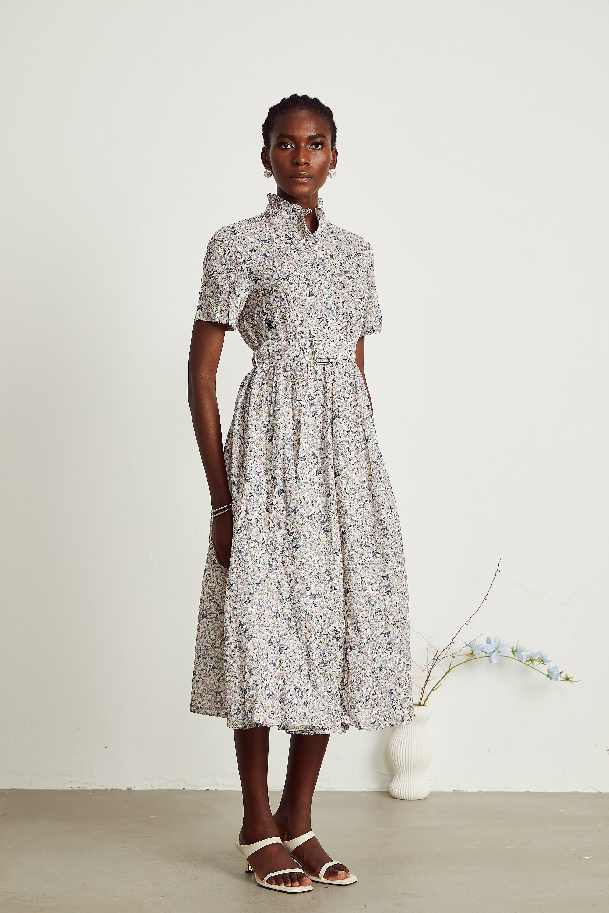 Clothilde butterfly-print belted midi dress