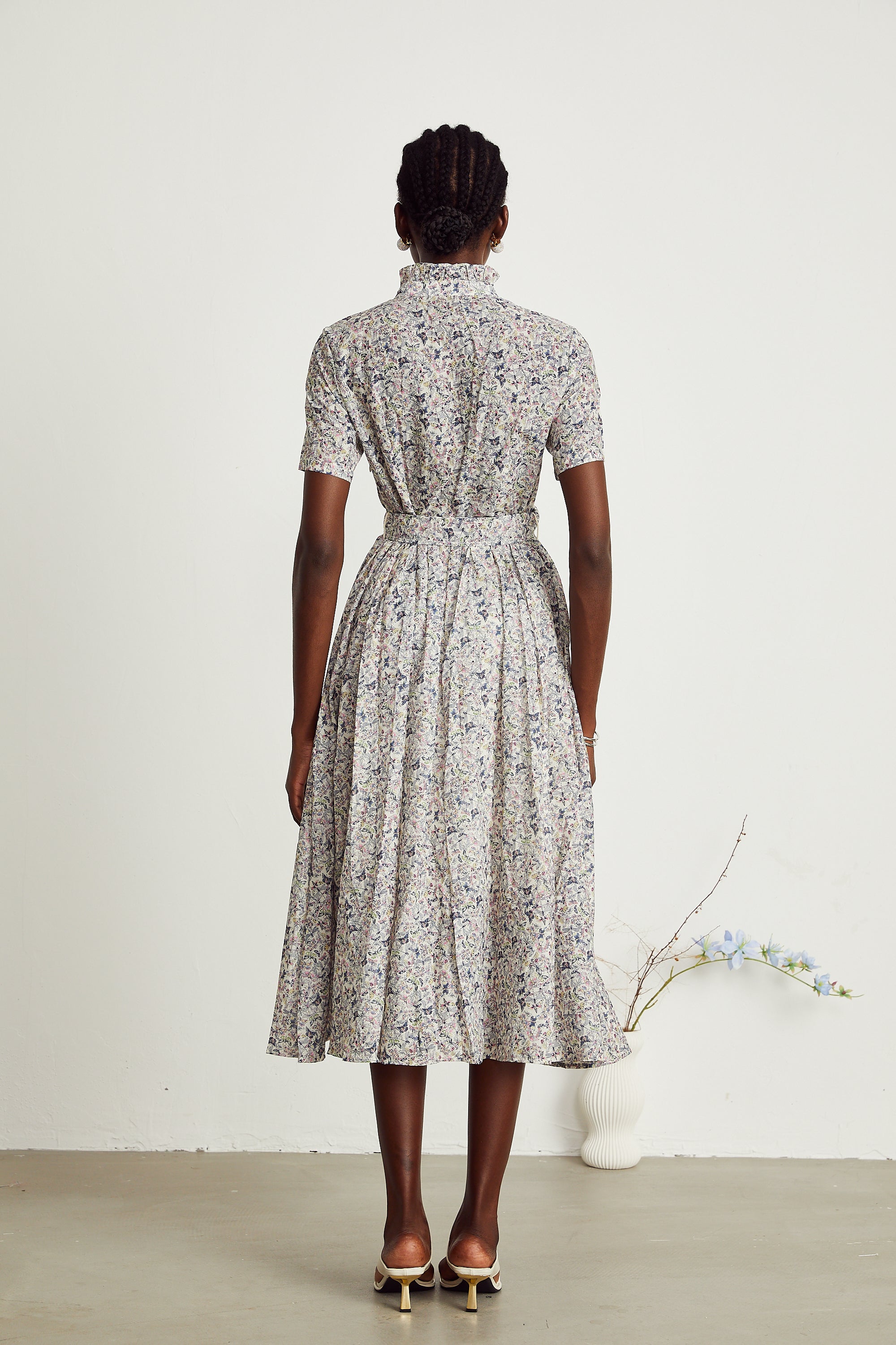 Clothilde butterfly-print belted midi dress