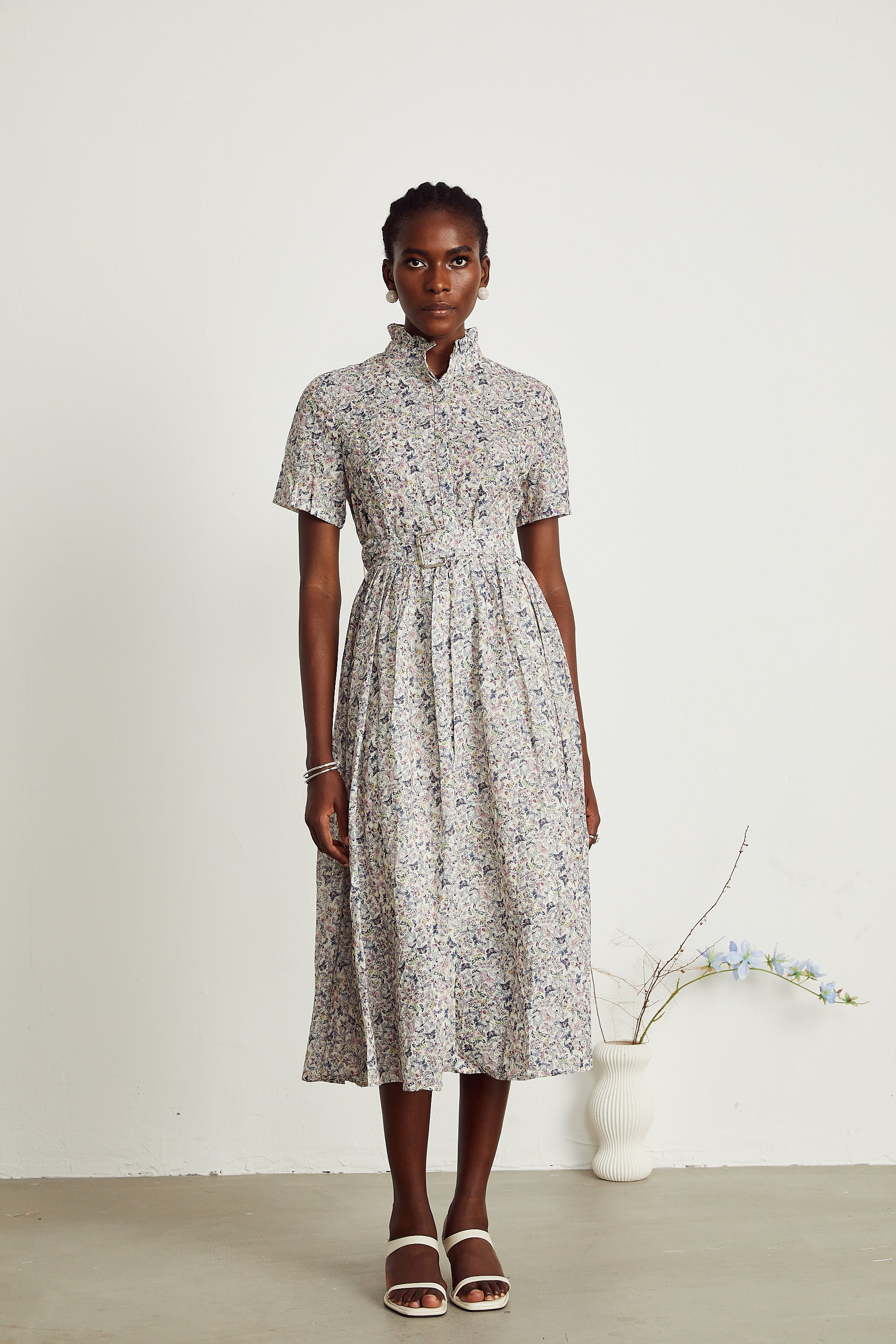 Clothilde butterfly-print belted midi dress