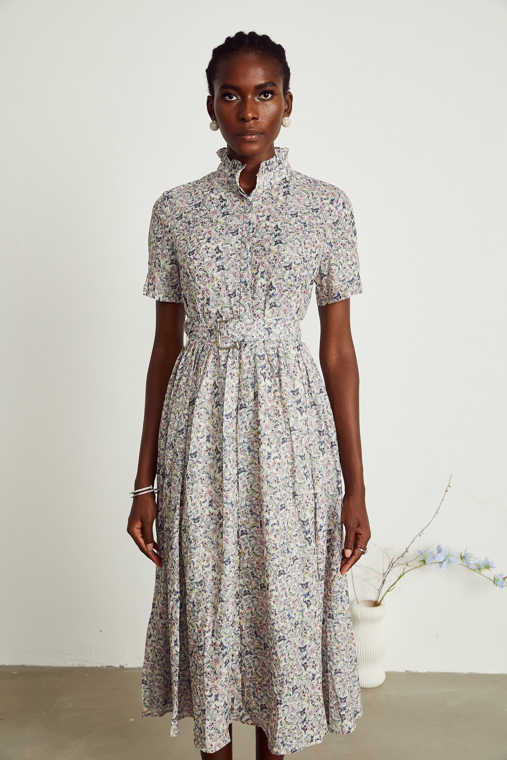 Clothilde butterfly-print belted midi dress