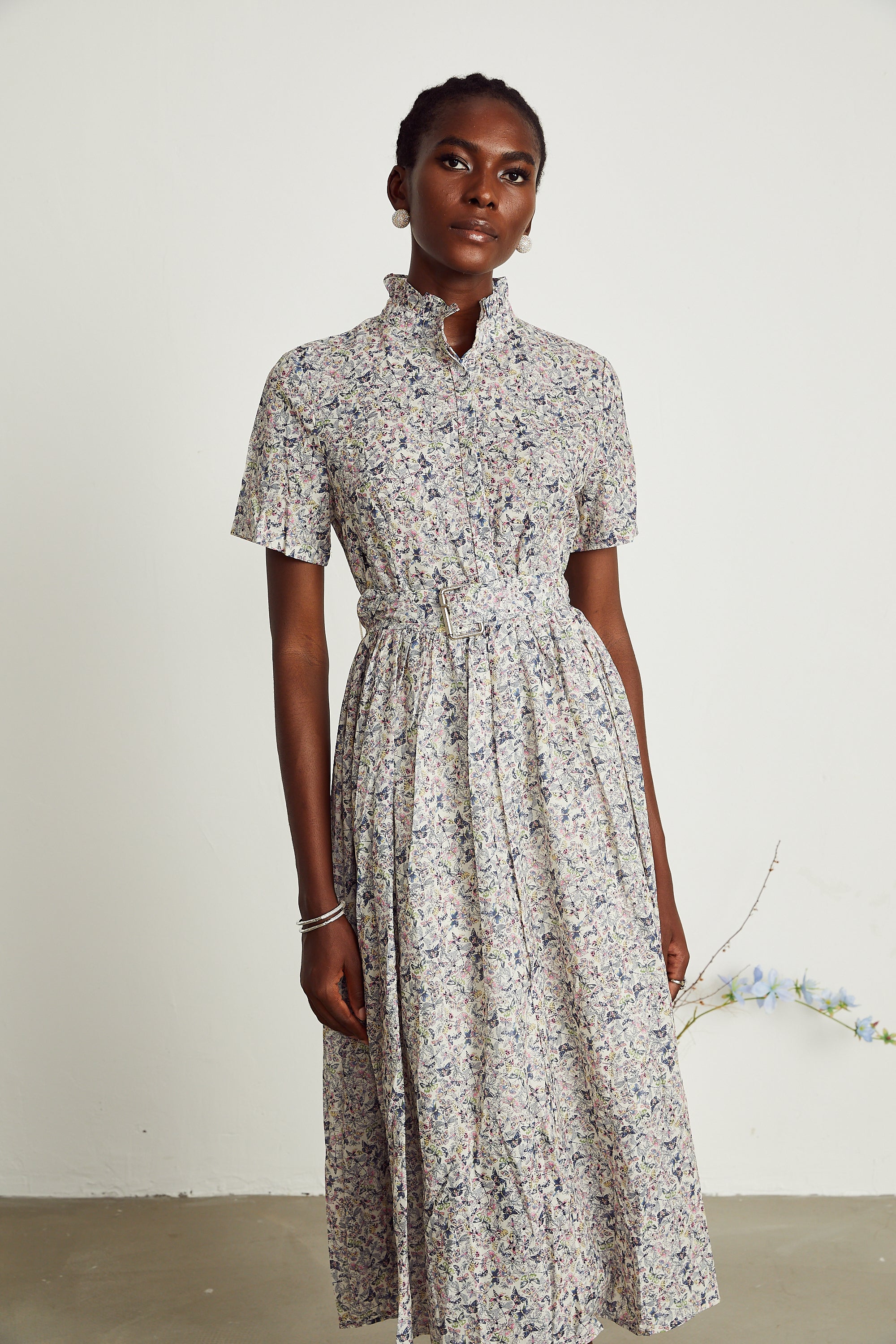 Clothilde butterfly-print belted midi dress