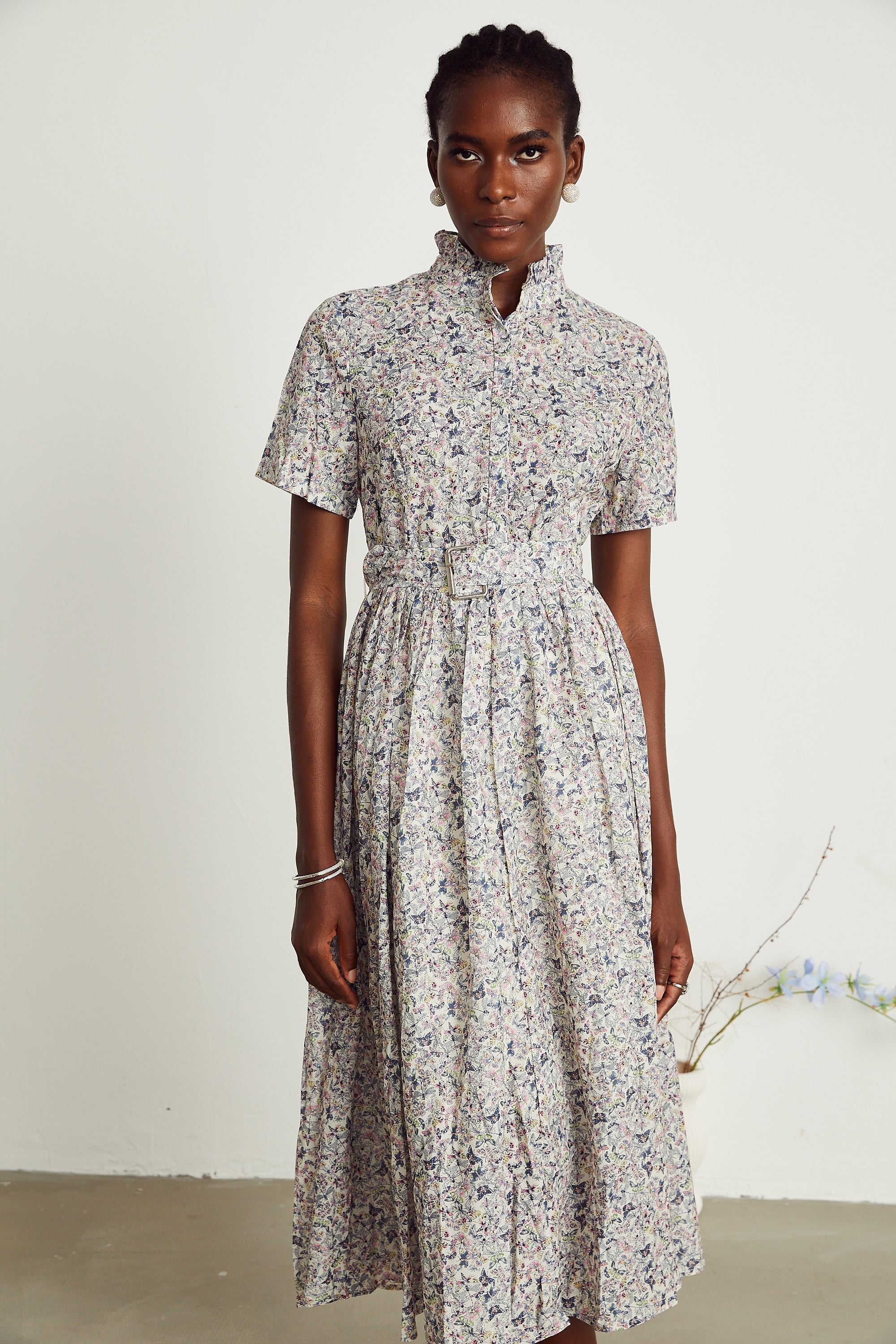 Clothilde butterfly-print belted midi dress