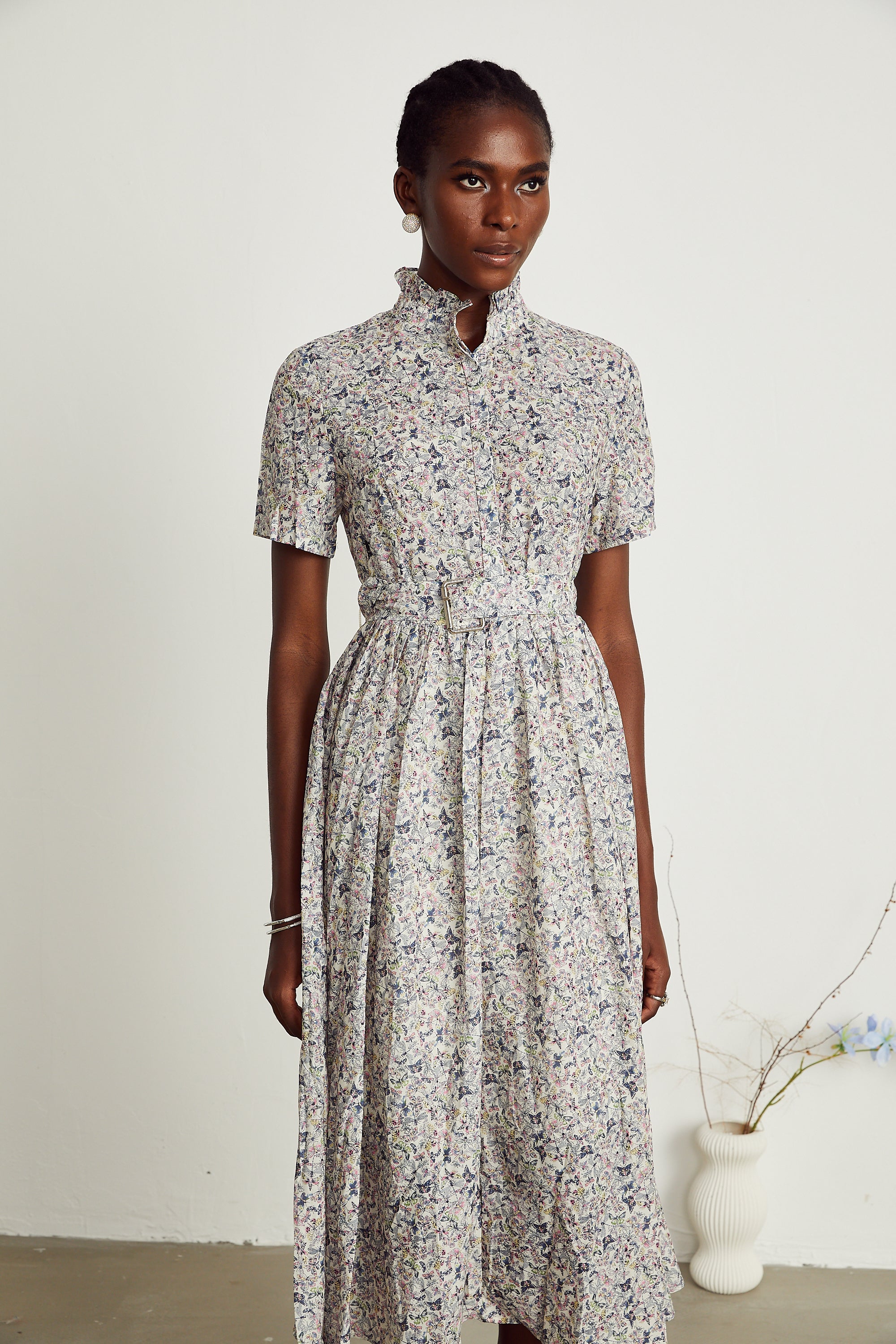 Clothilde butterfly-print belted midi dress