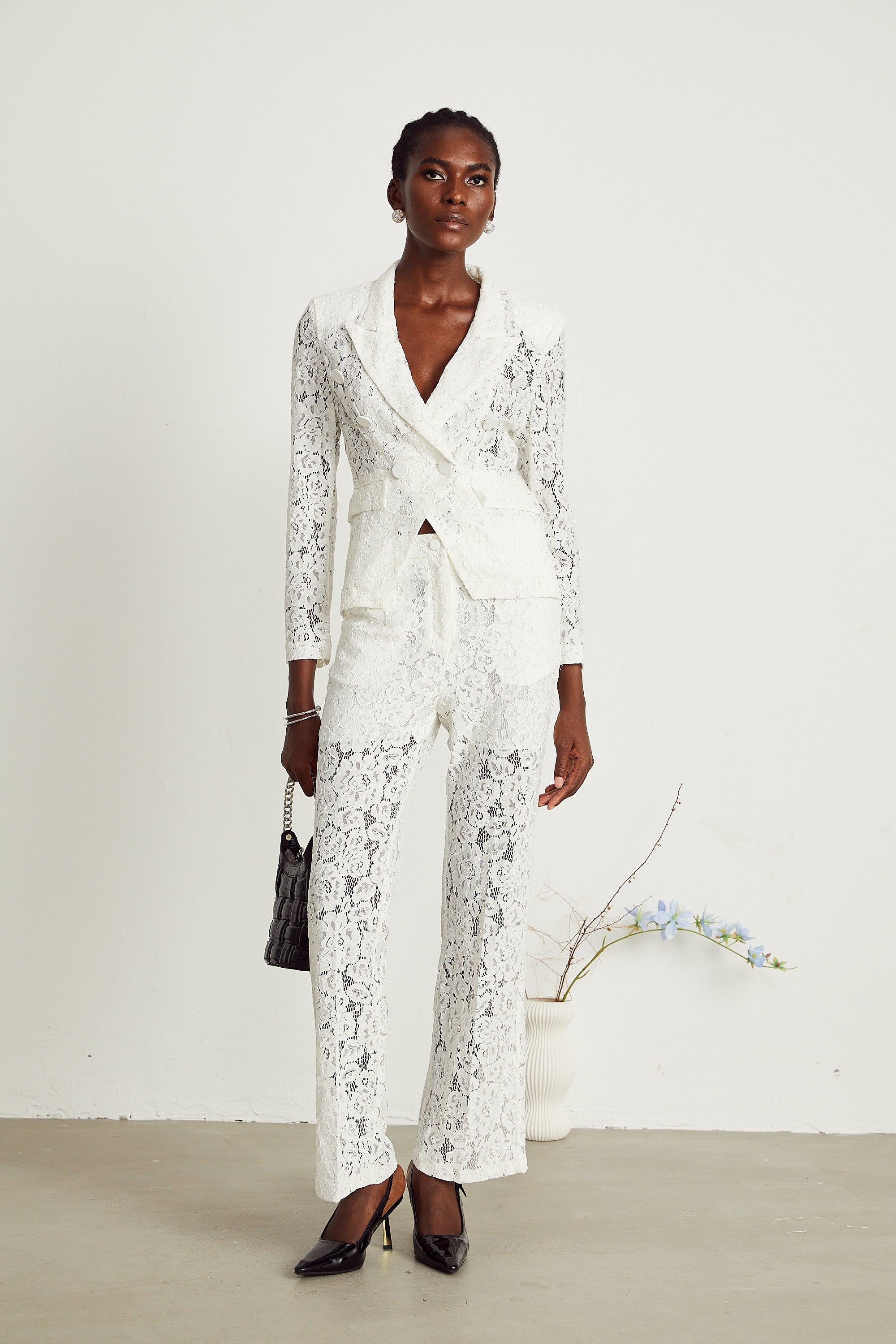 Zoé sheer lace blazer & trousers matching set