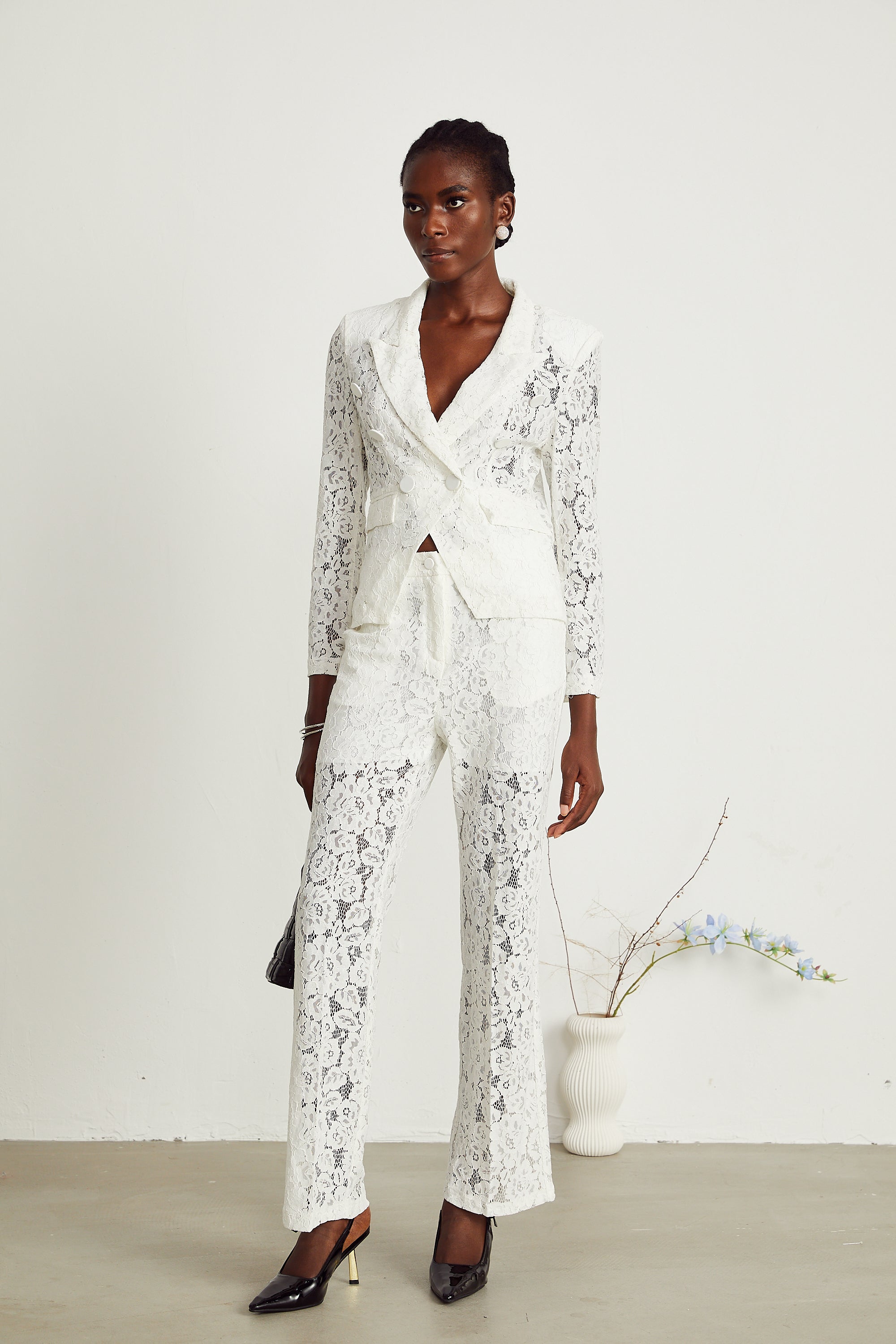 Zoé sheer lace blazer & trousers matching set