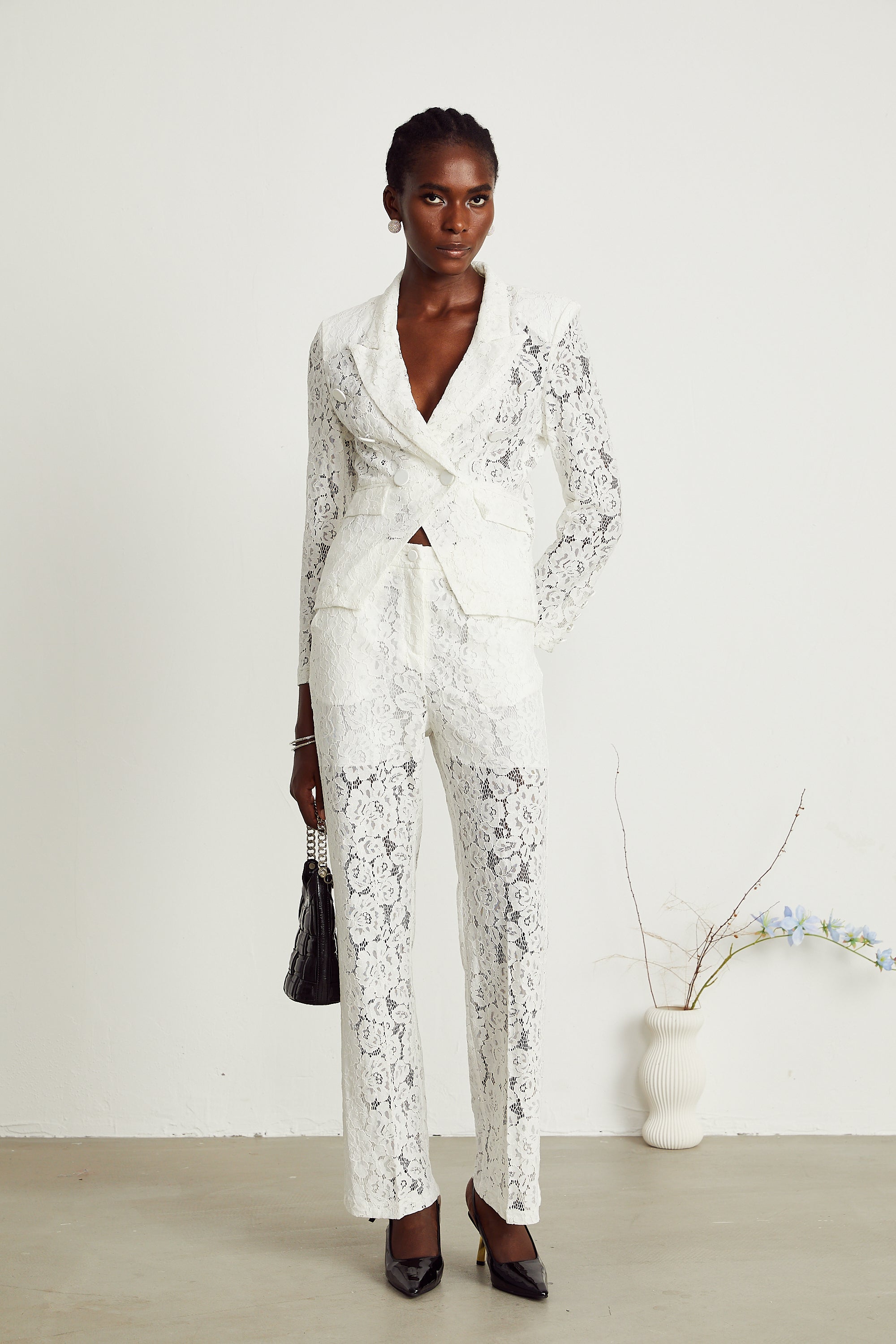 Zoé sheer lace blazer & trousers matching set