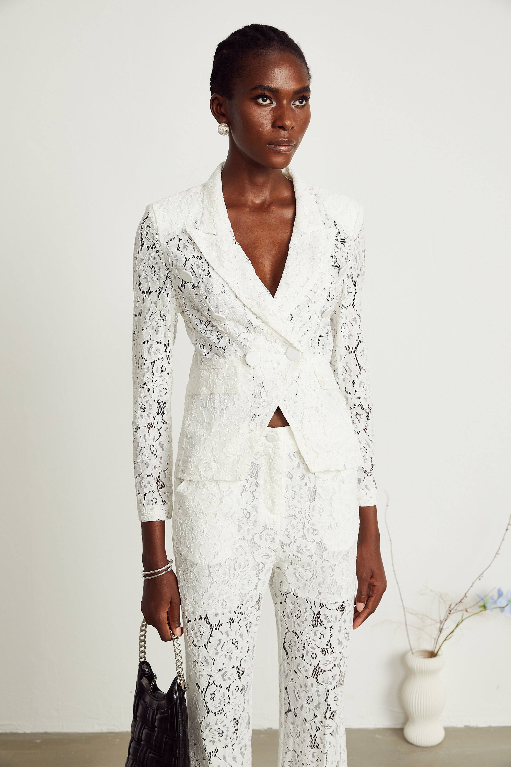 Zoé sheer lace blazer & trousers matching set