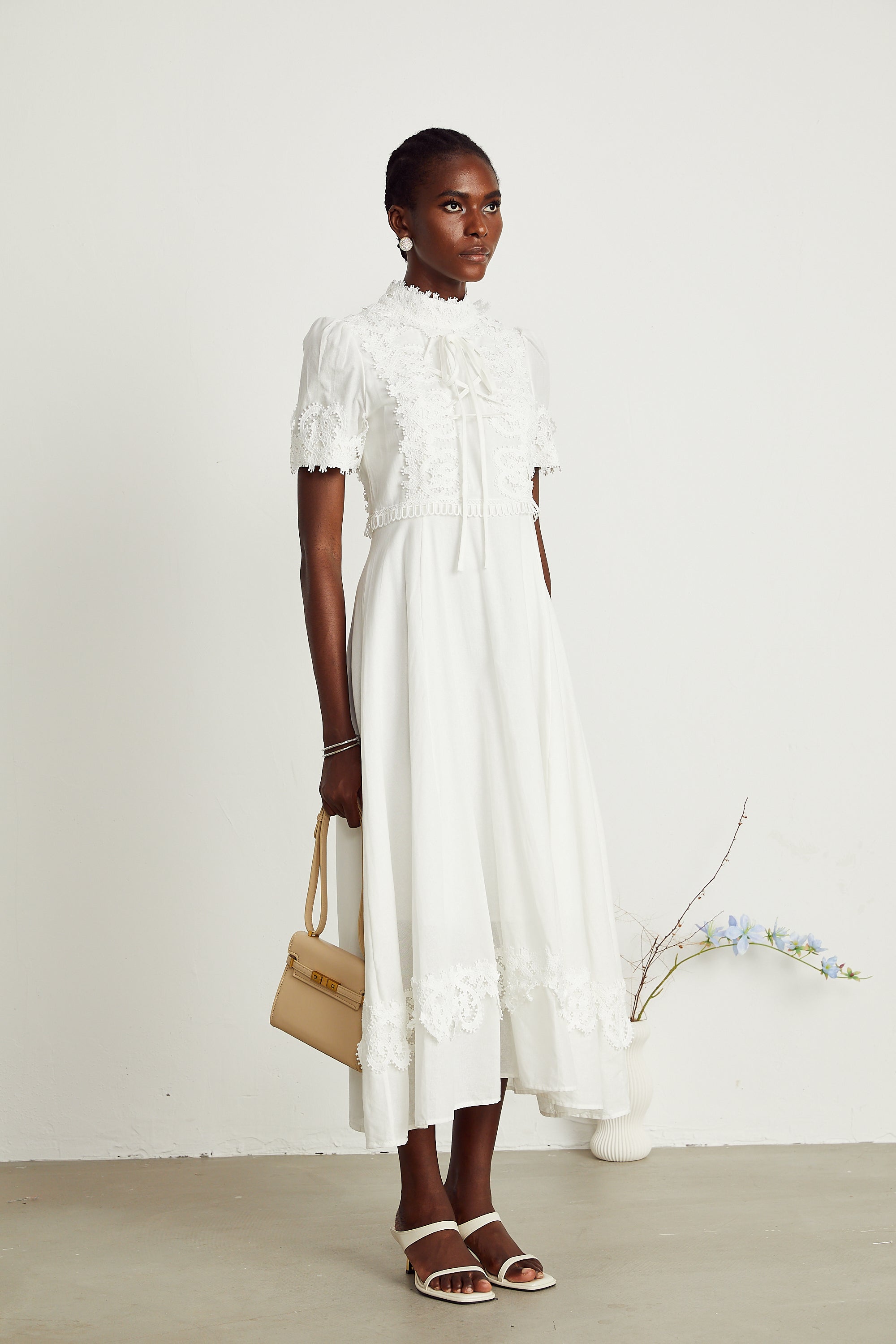 Patricia white floral-lace midi dress