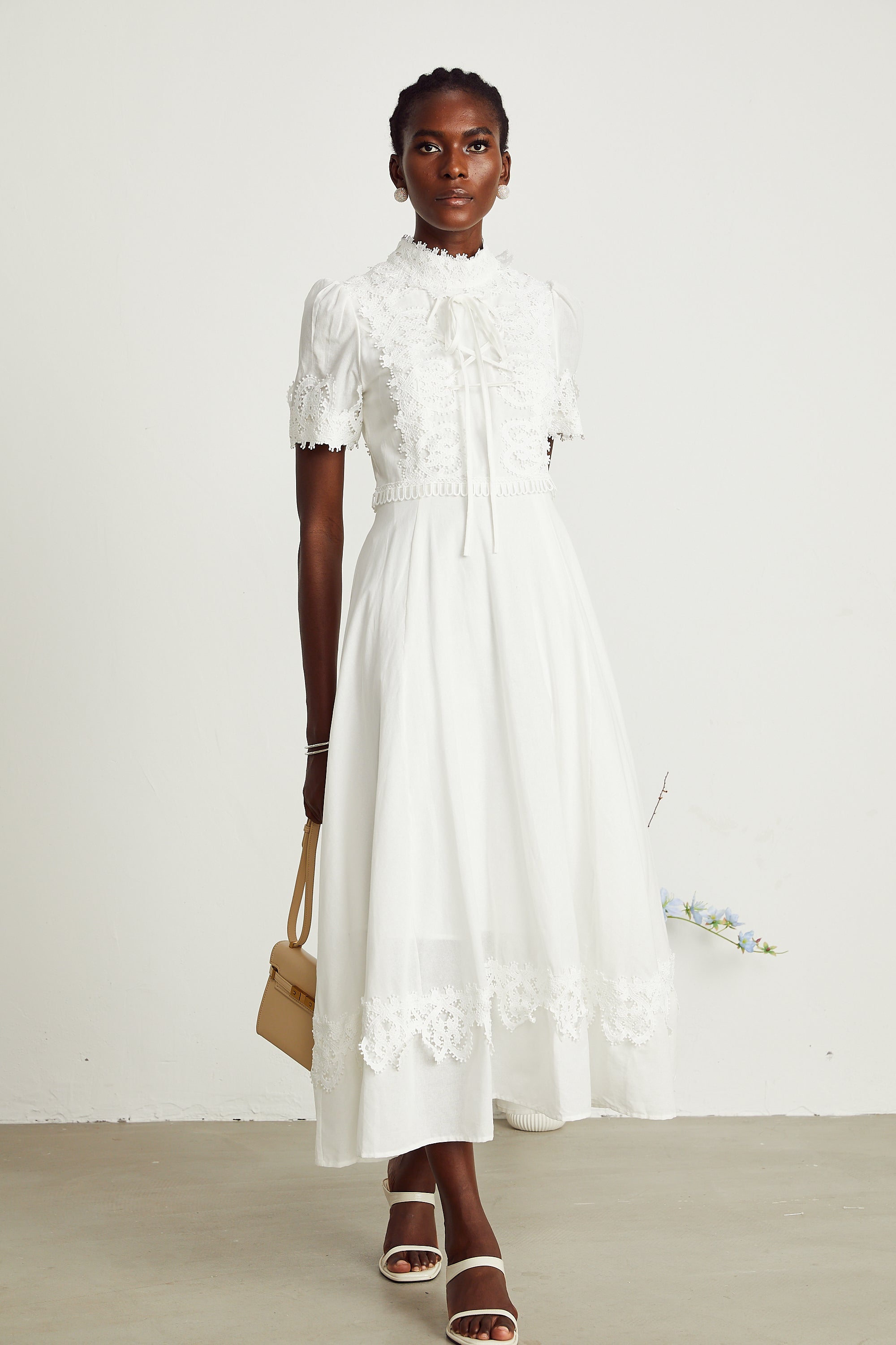 Patricia white floral-lace midi dress