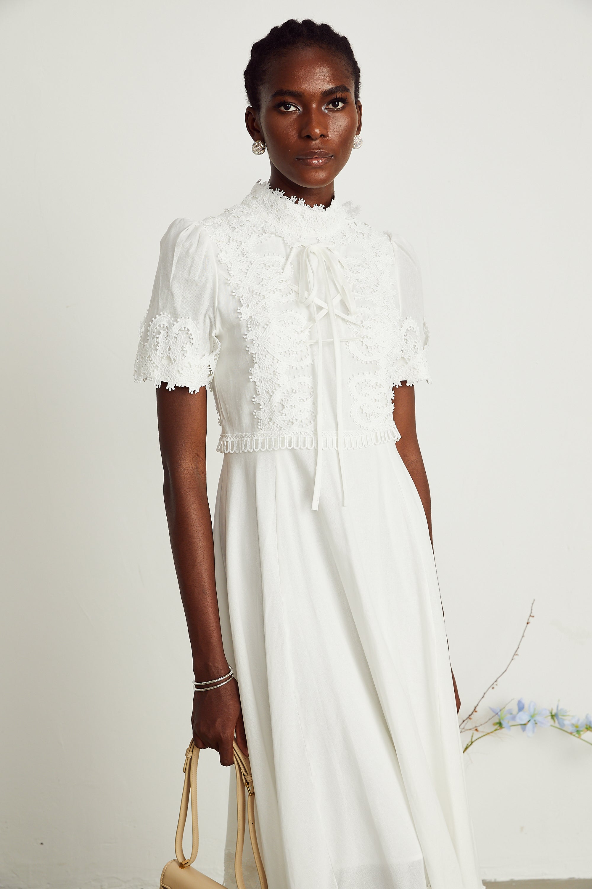 Patricia white floral-lace midi dress