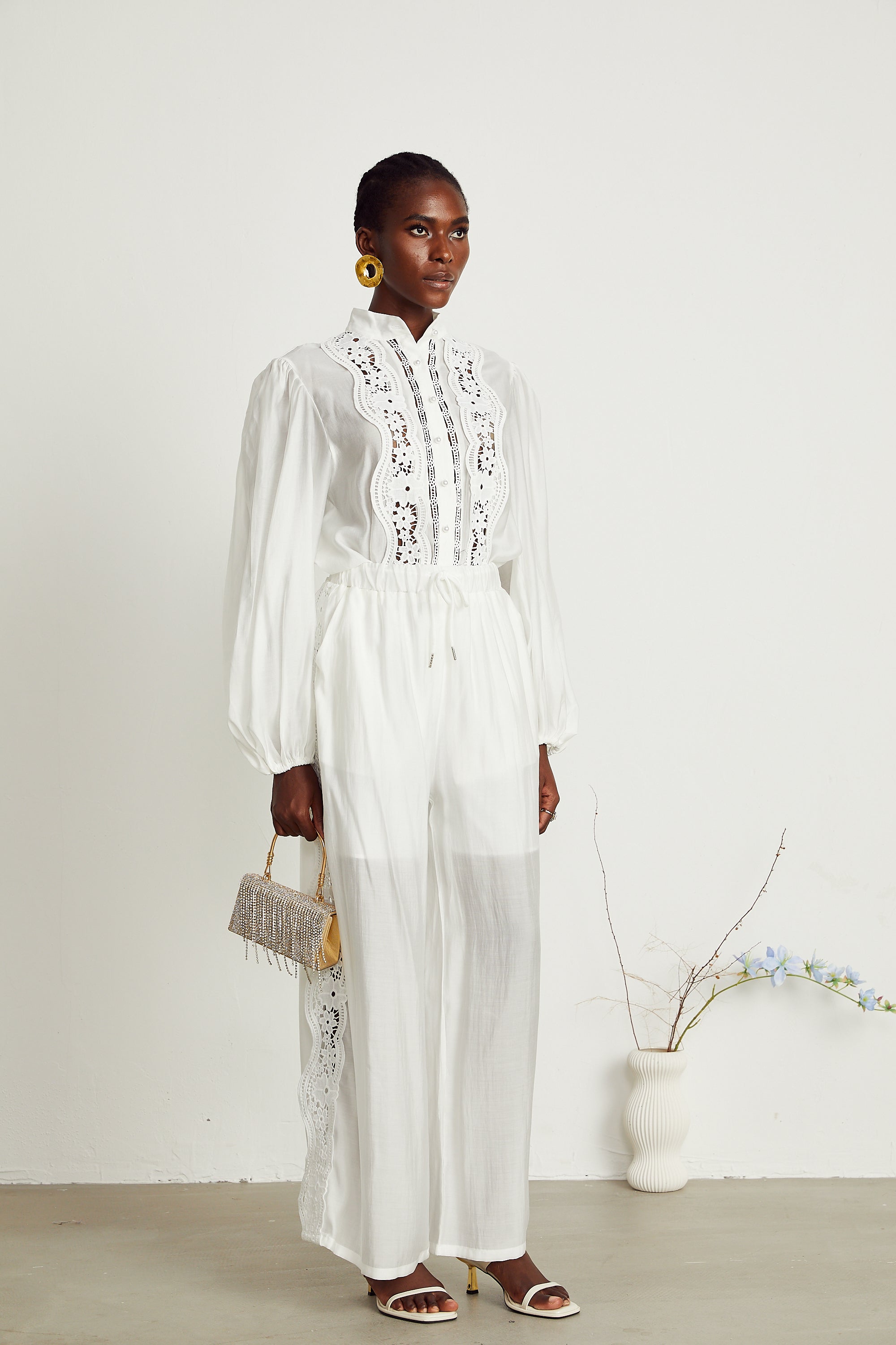 Yasmine semi-sheer shirt & trousers matching set