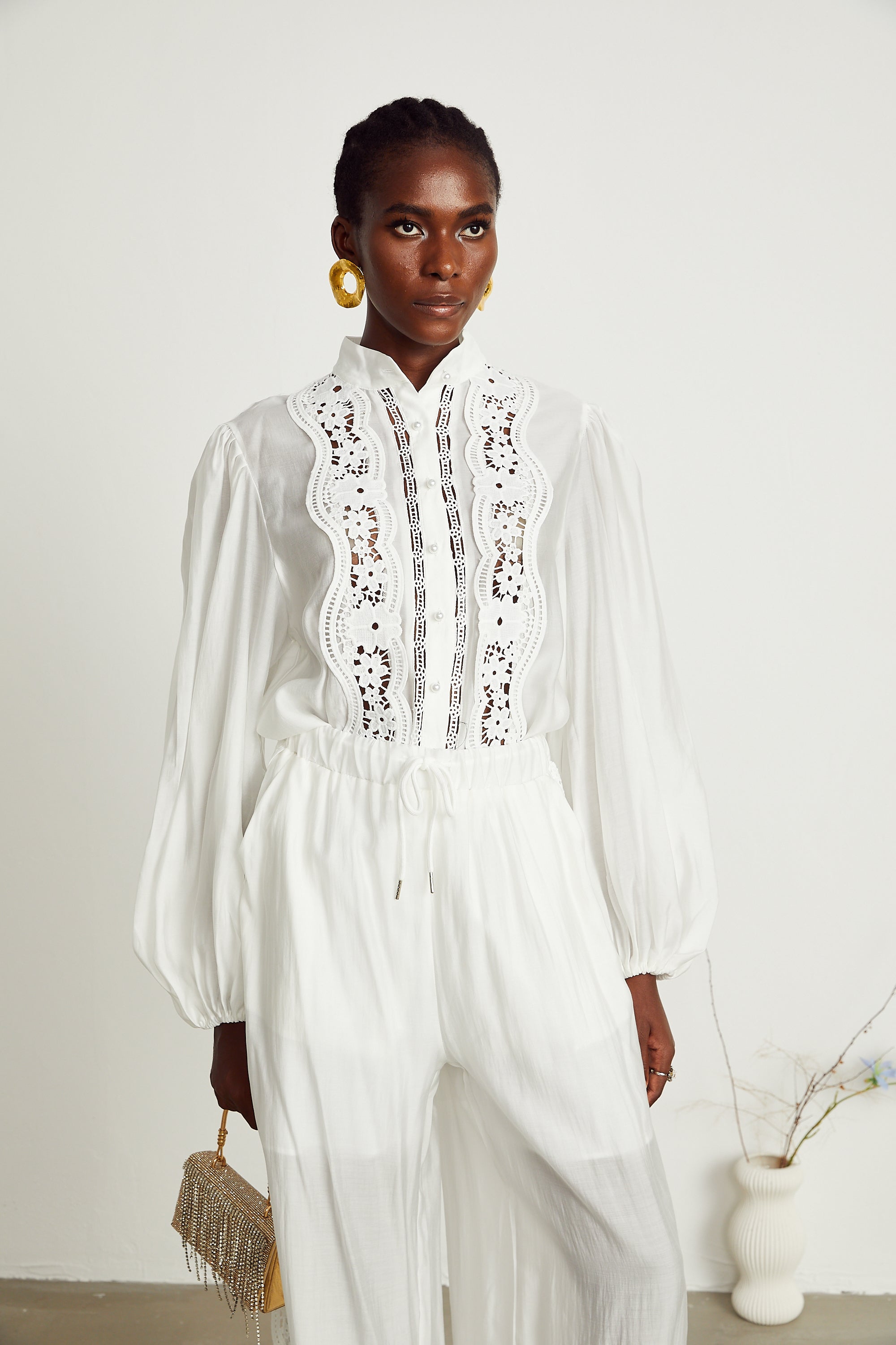 Yasmine semi-sheer shirt & trousers matching set