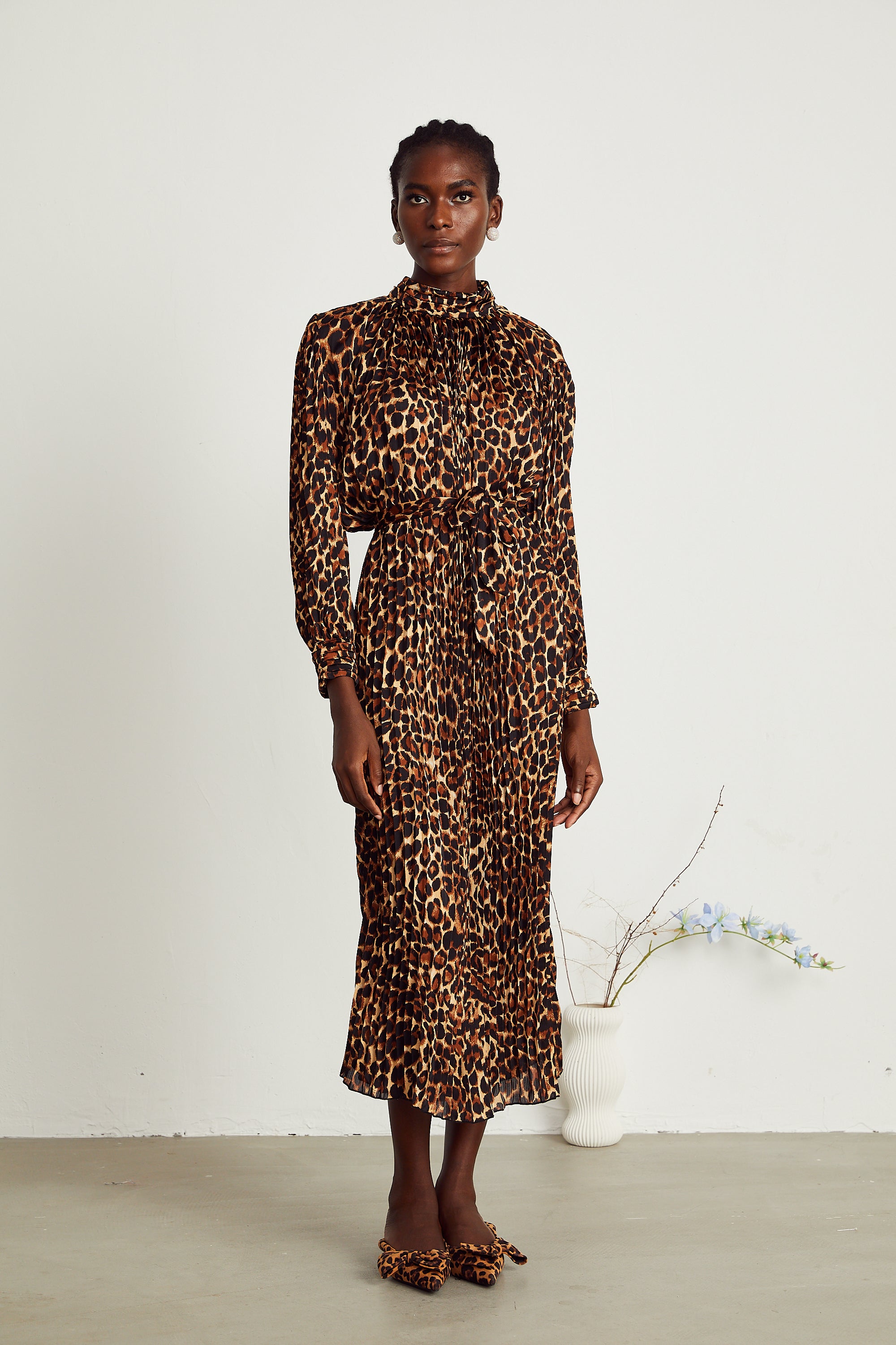 Capucine leopard-print pleated midi dress