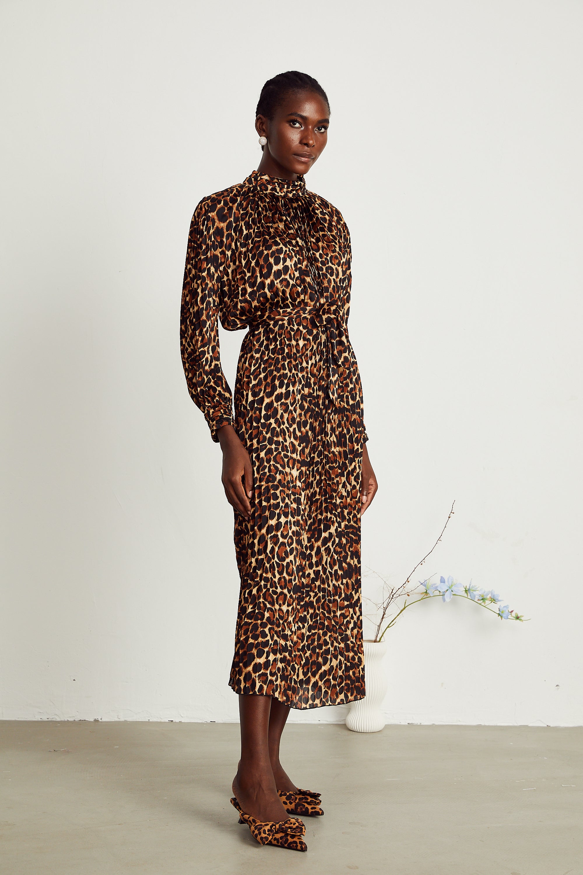 Capucine leopard-print pleated midi dress