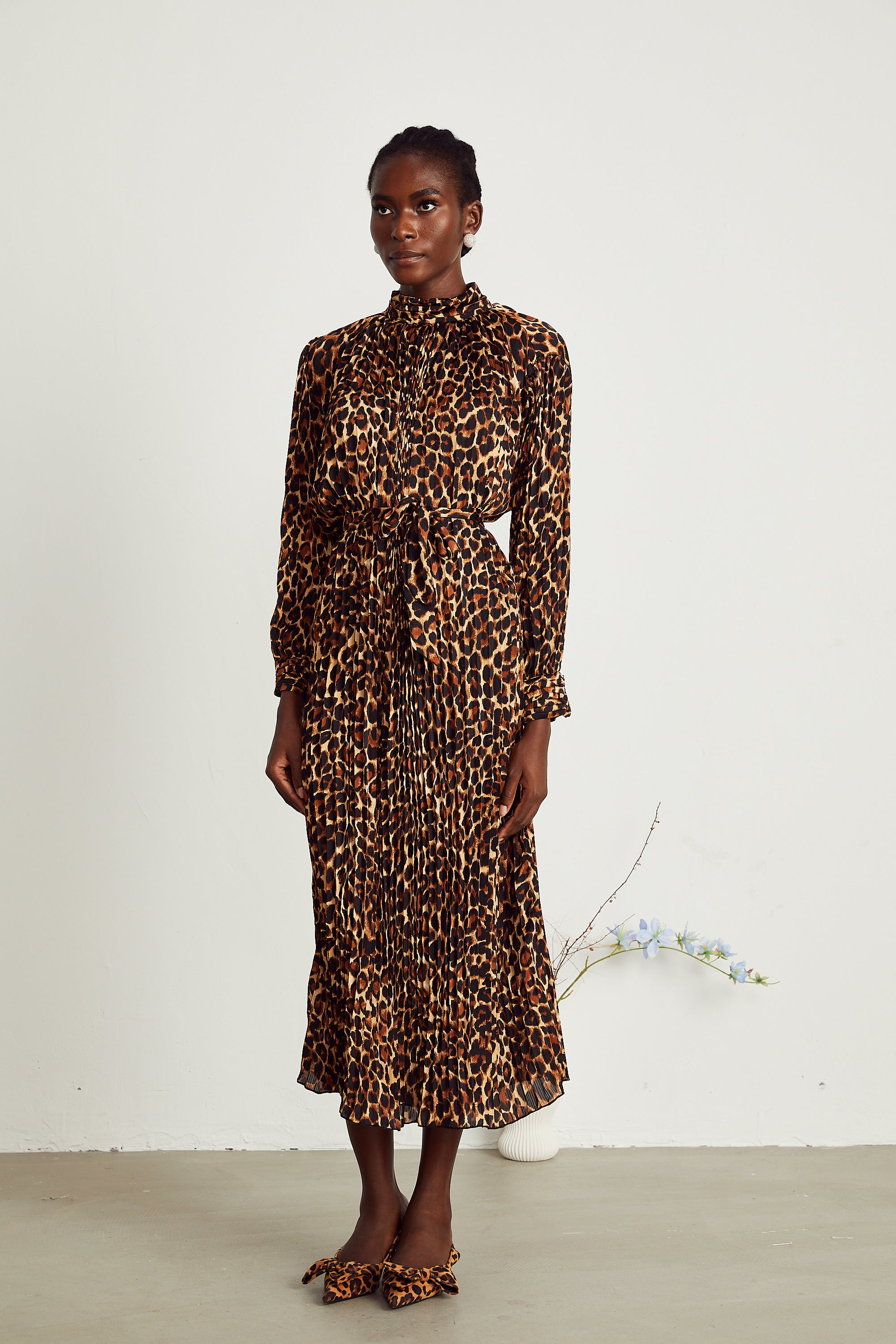 Capucine leopard-print pleated midi dress