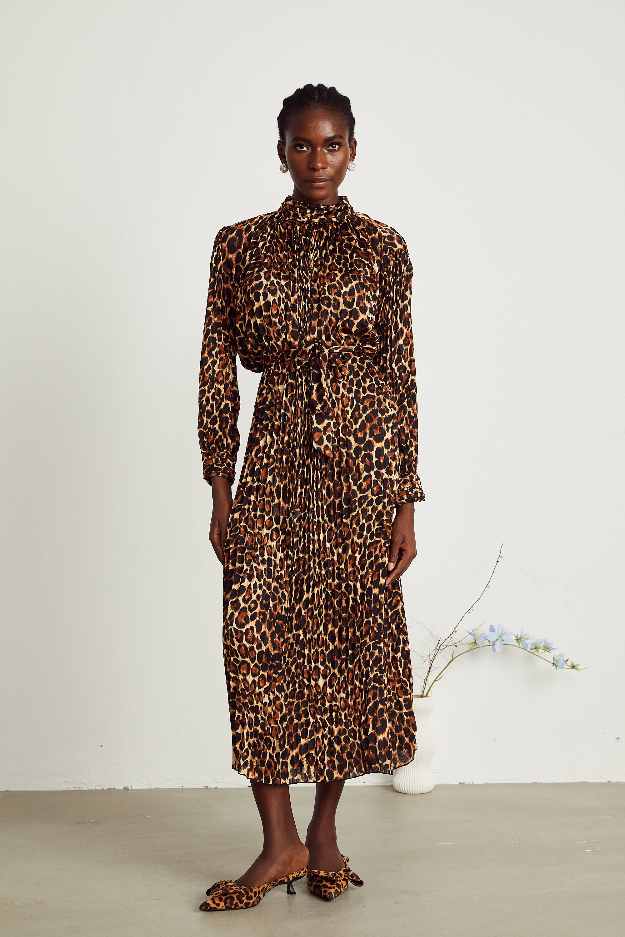 Capucine leopard-print pleated midi dress