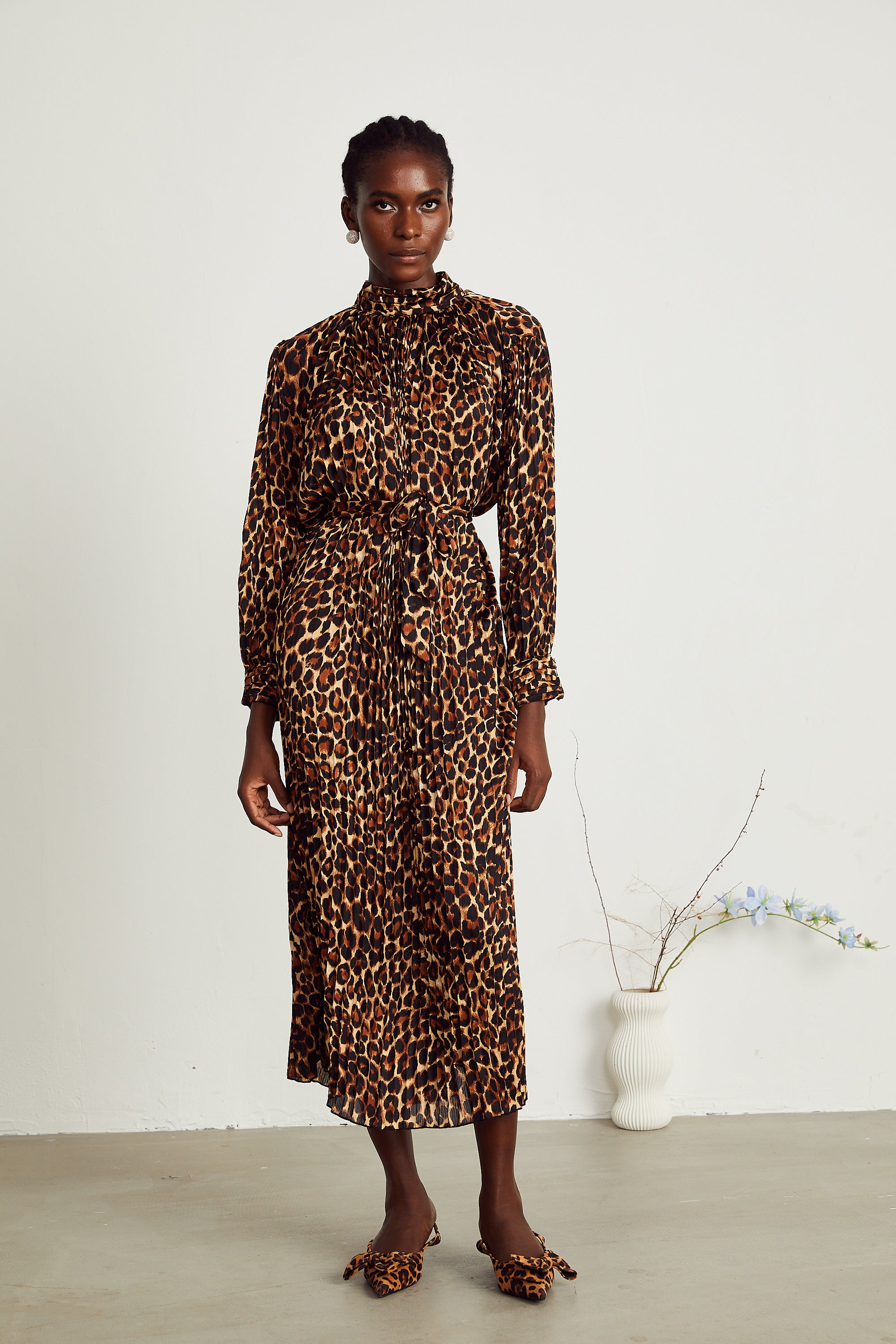 Capucine leopard-print pleated midi dress