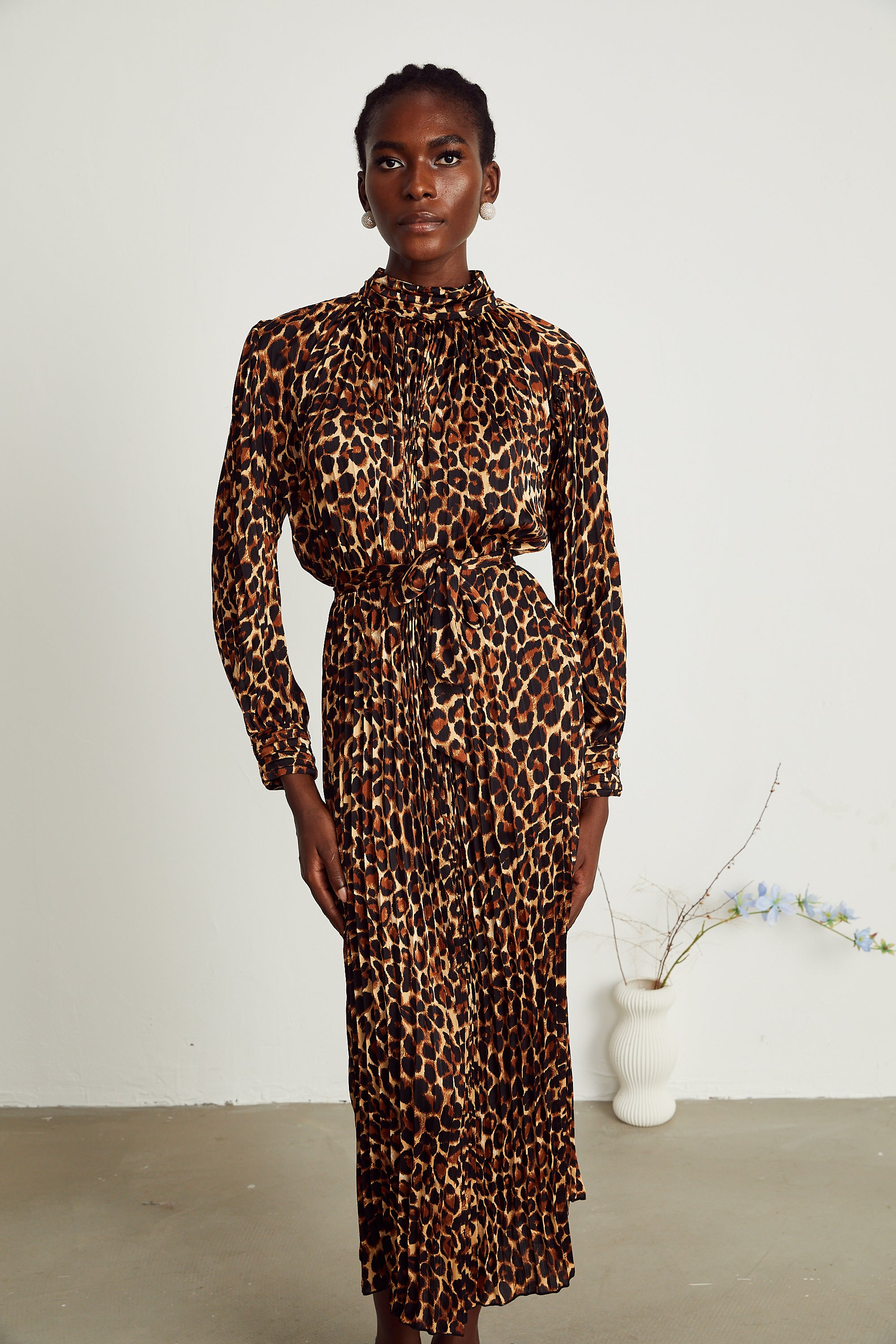 Capucine leopard-print pleated midi dress