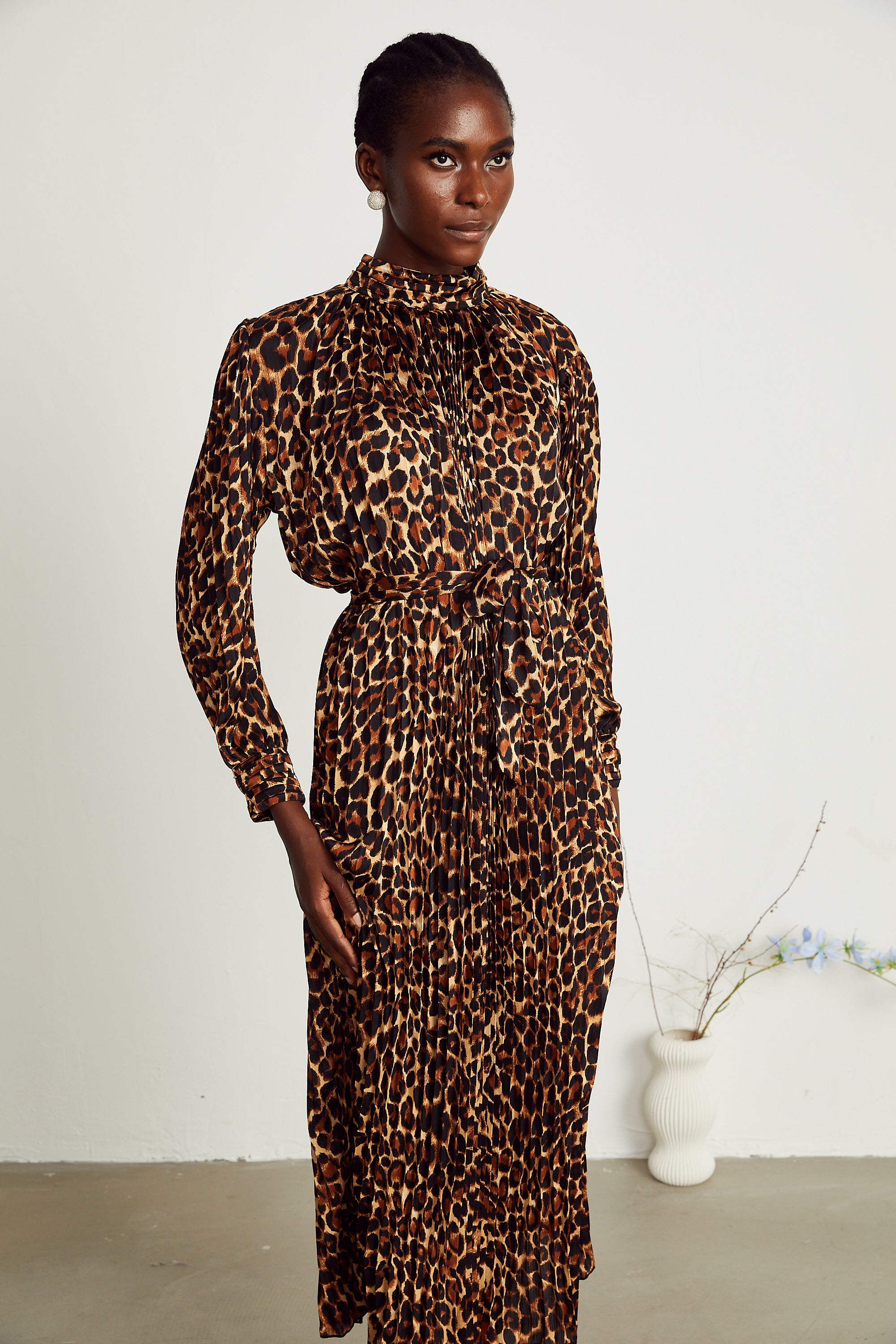 Capucine leopard-print pleated midi dress