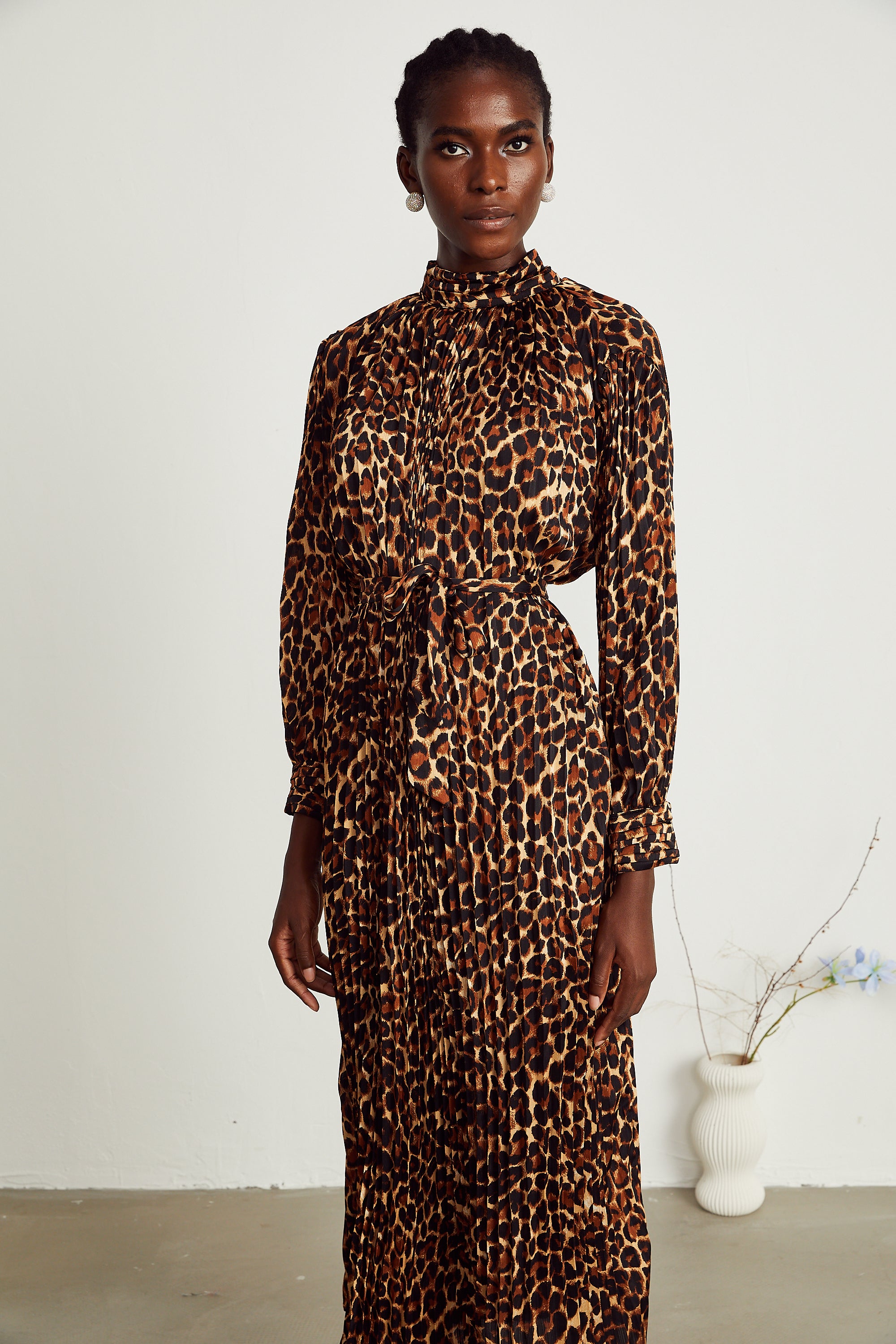 Capucine leopard-print pleated midi dress