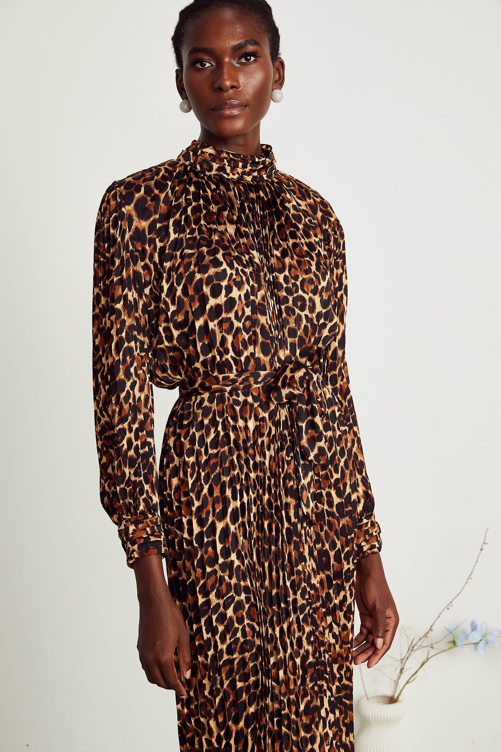 Capucine leopard-print pleated midi dress