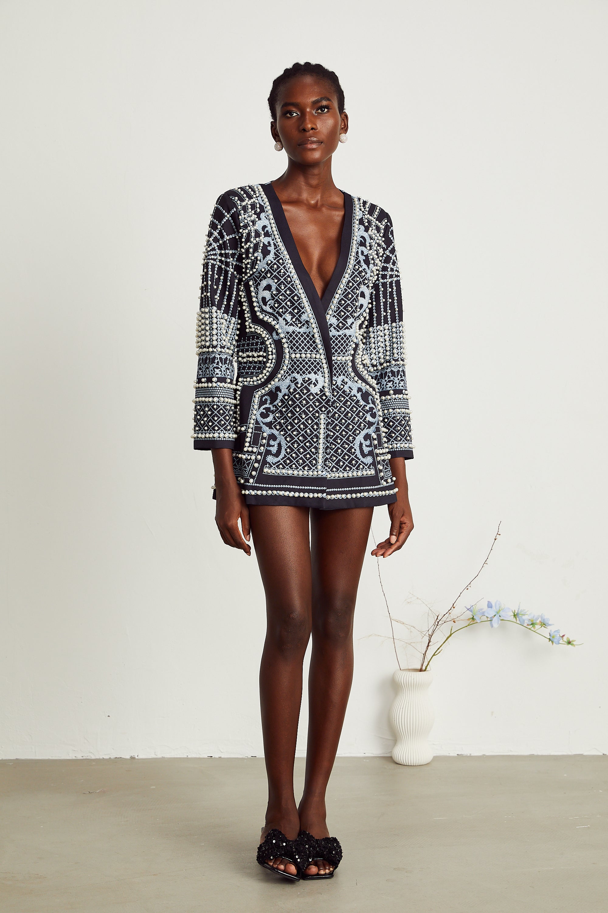 Catherine pattern-print V-neck blazer dress