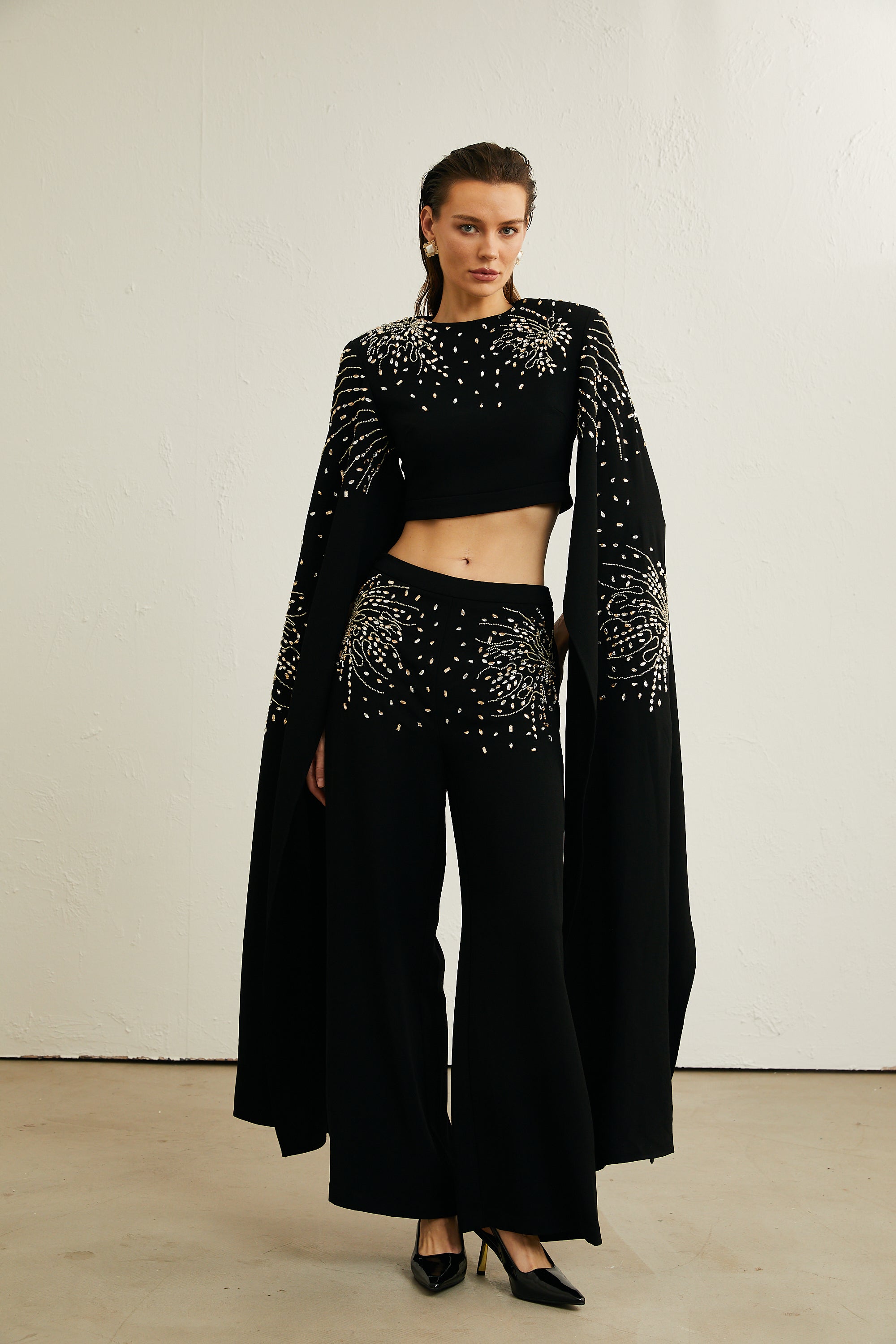 Annabelle black embellished jacket & trousers matching set