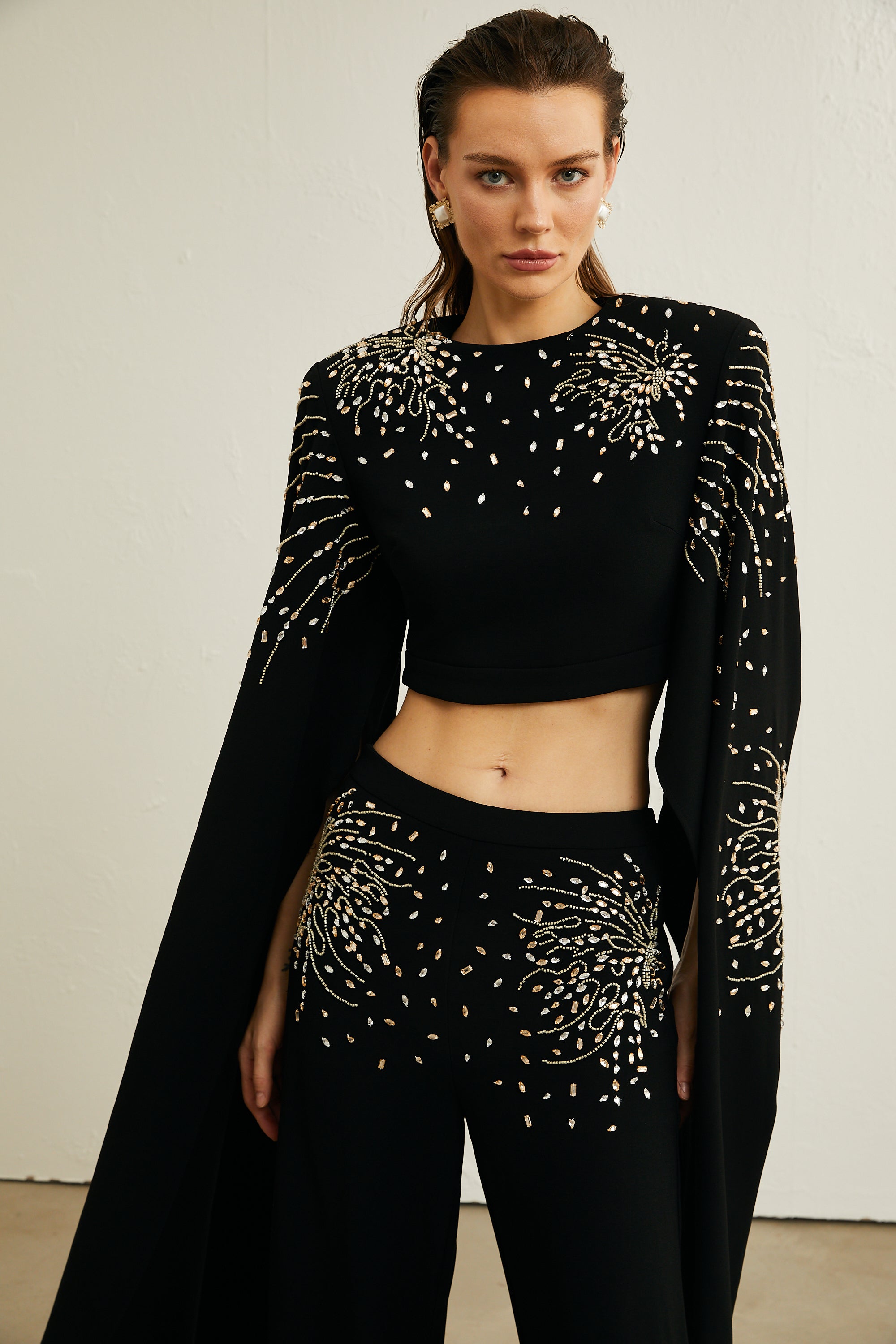 Annabelle black embellished jacket & trousers matching set