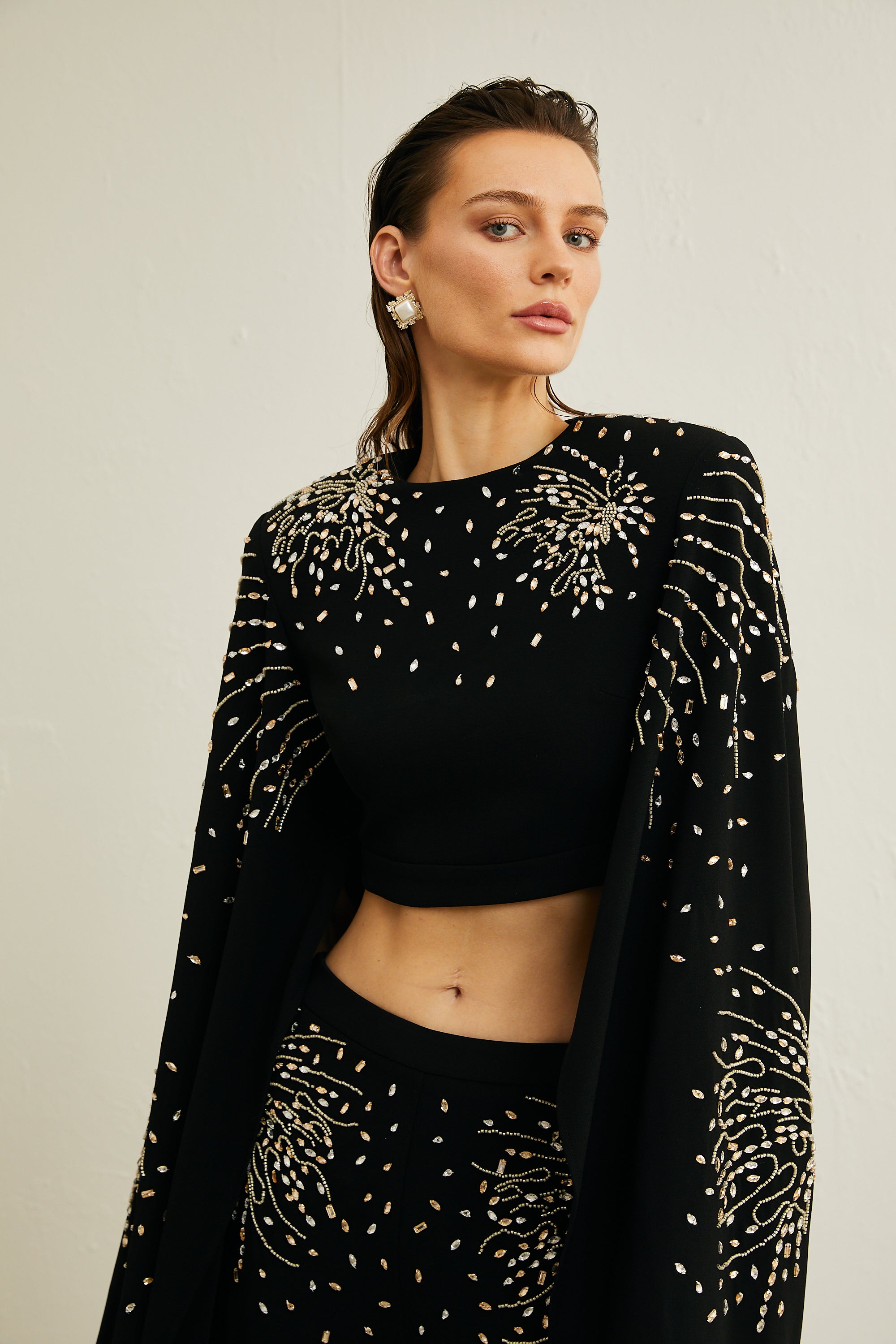 Annabelle black embellished jacket & trousers matching set