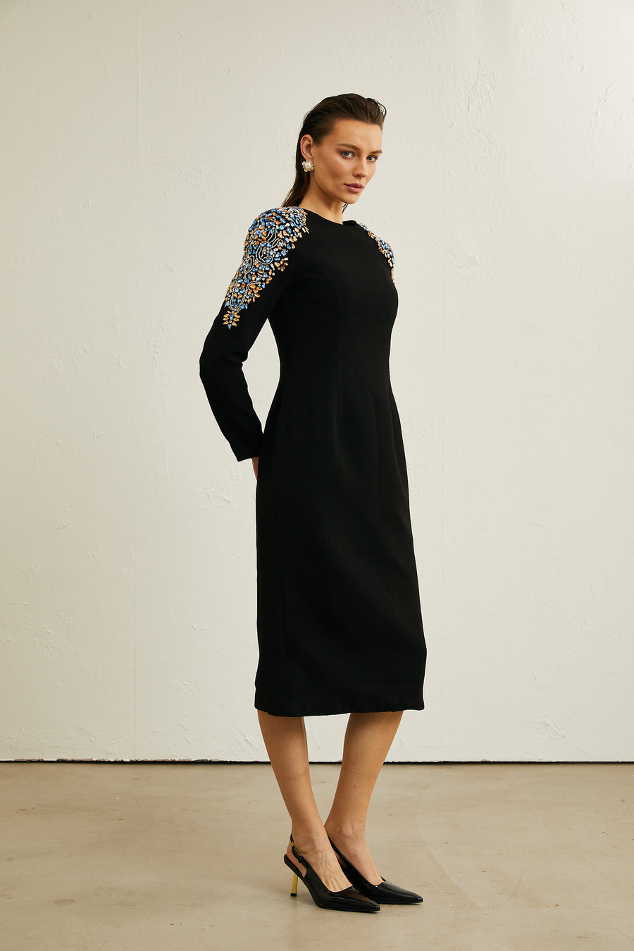 Melanie Embellished Dress- BLACK
