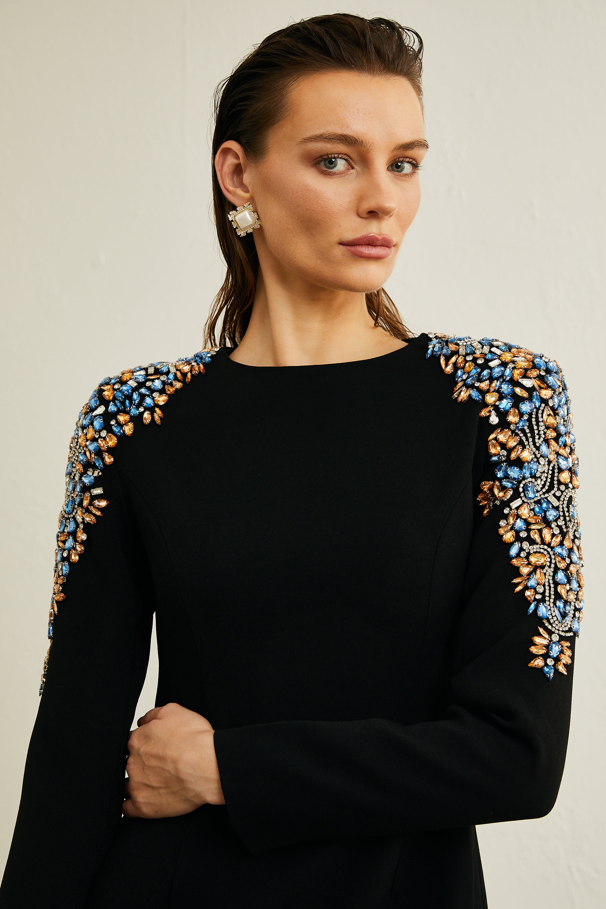 Maëlys black crystal-embellished midi dress