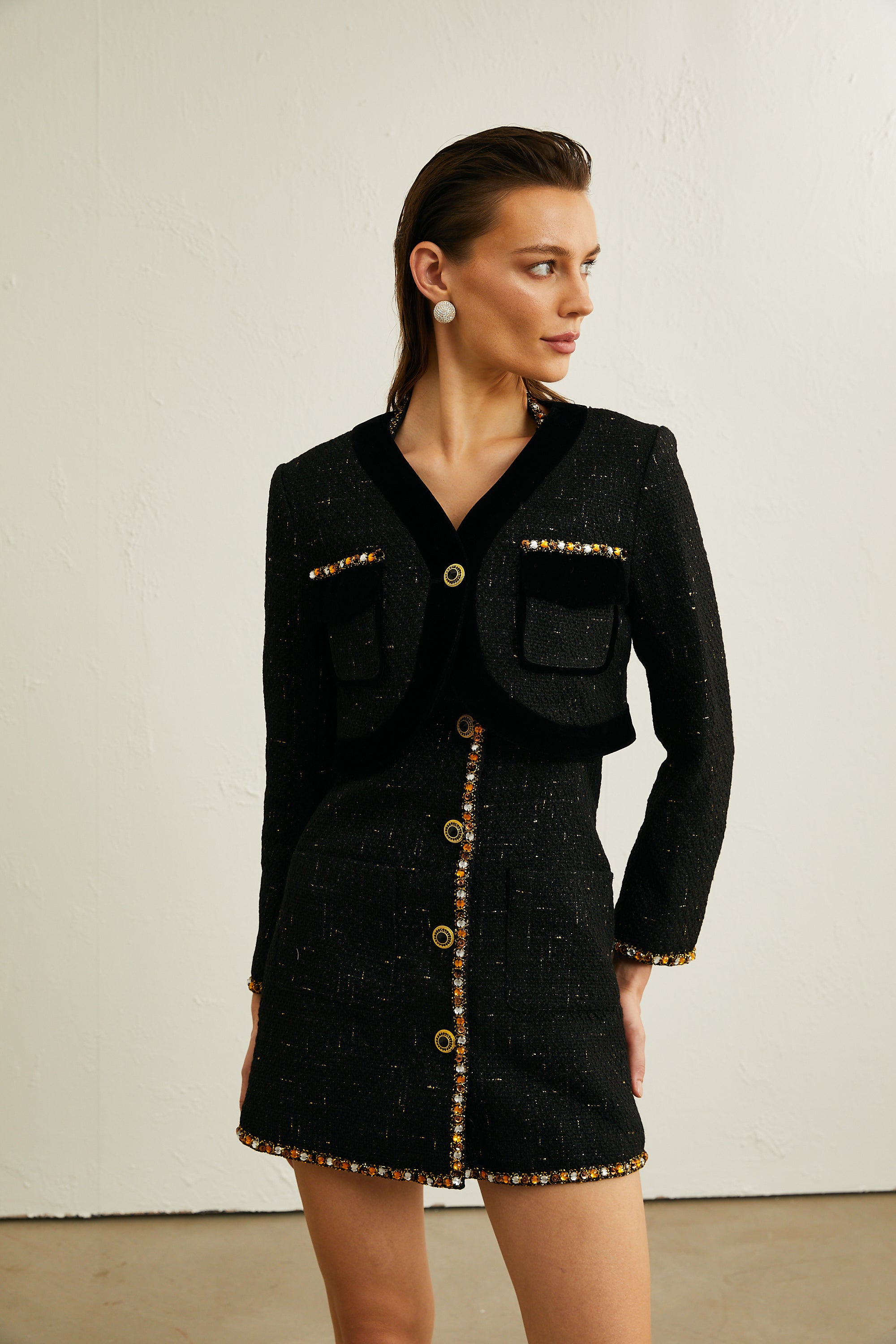 Cécile black tweed cardigan & dress matching set