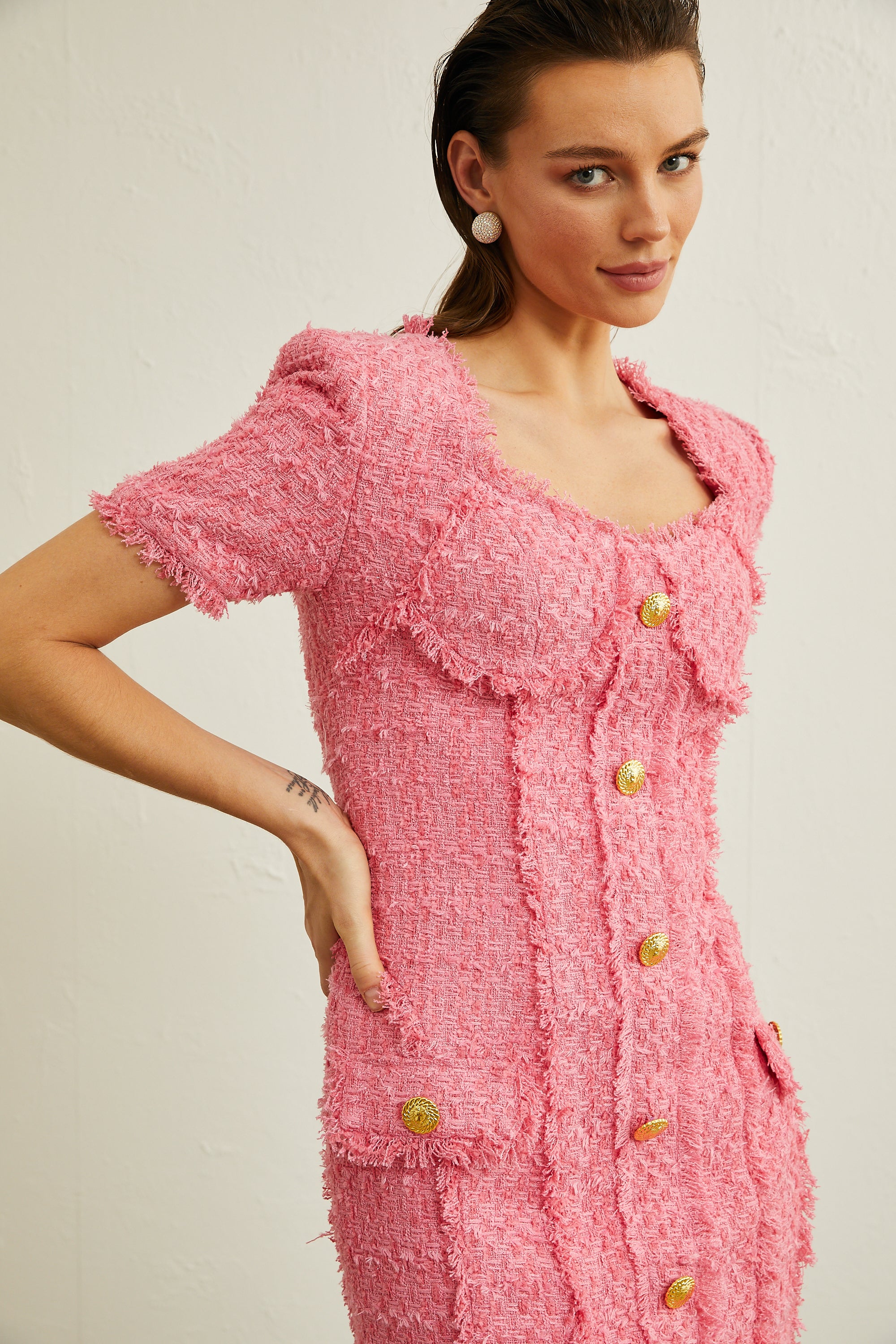 Morgane pink frayed bustier mini dress