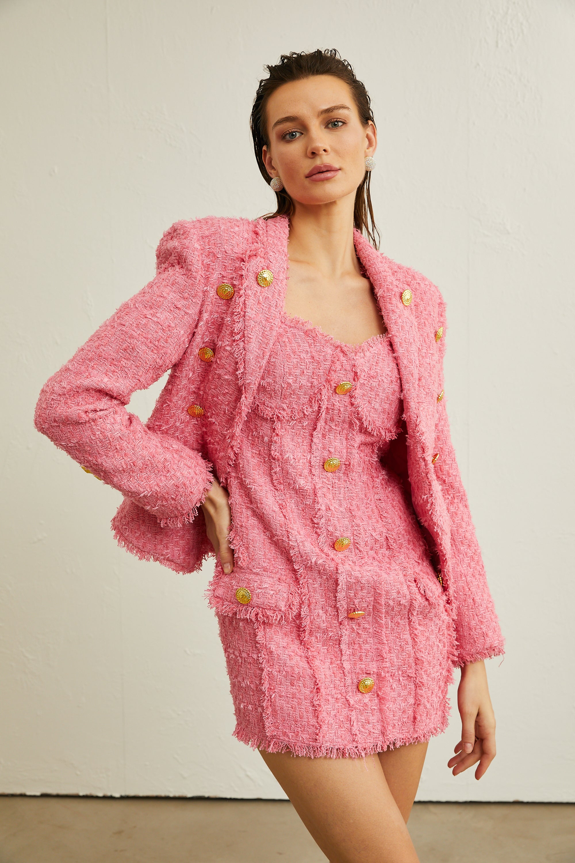 Morgane embossed-buttons tweed jacket