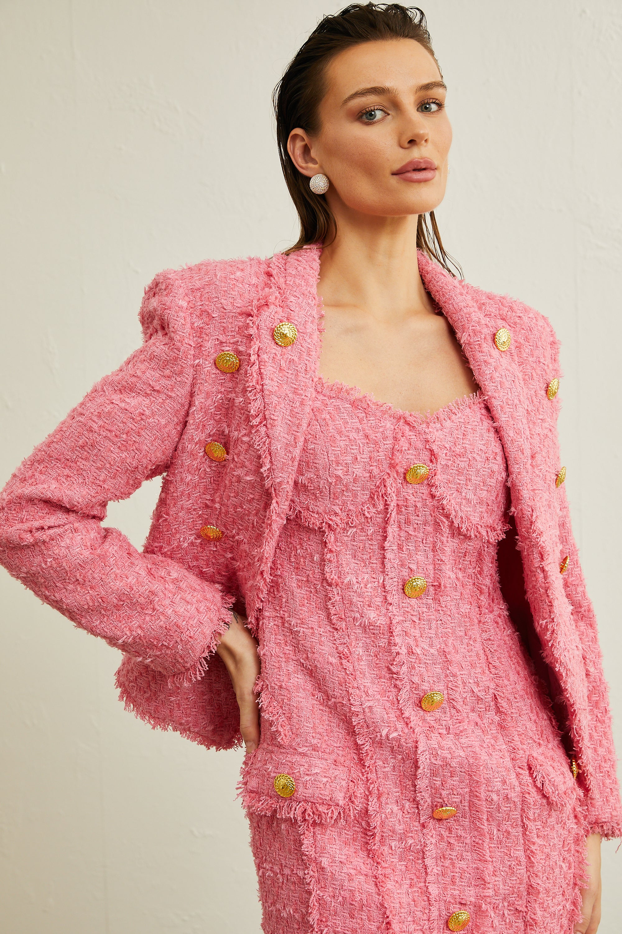 Morgane embossed-buttons tweed jacket