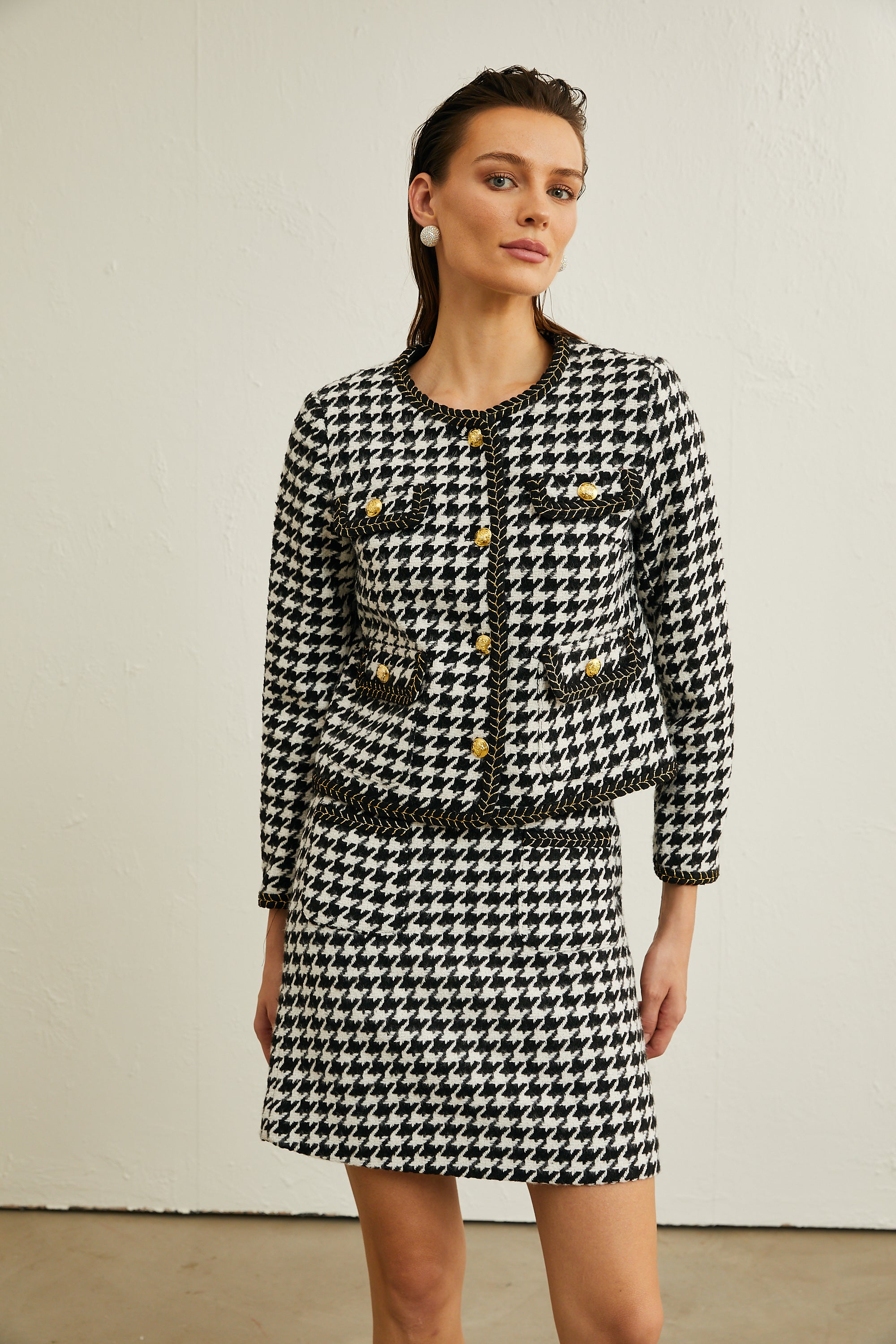 Renata houndstooth jacket & skirt matching set