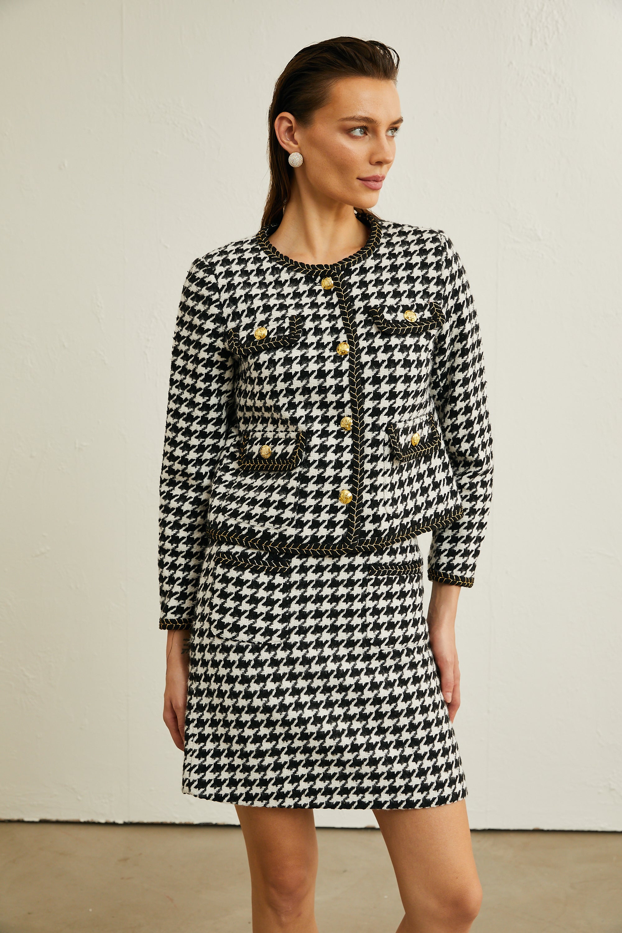 Renata houndstooth jacket & skirt matching set