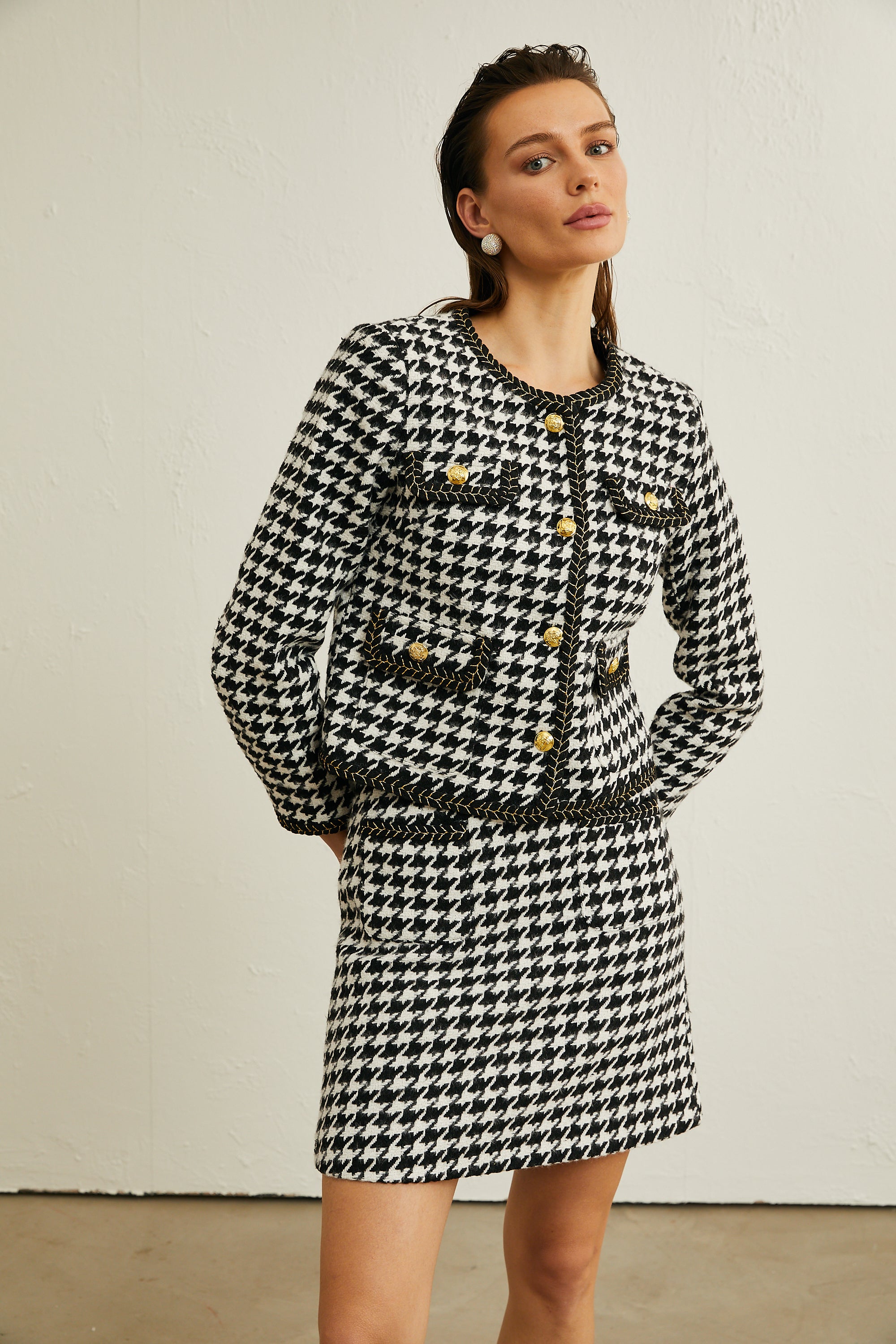 Renata houndstooth jacket & skirt matching set